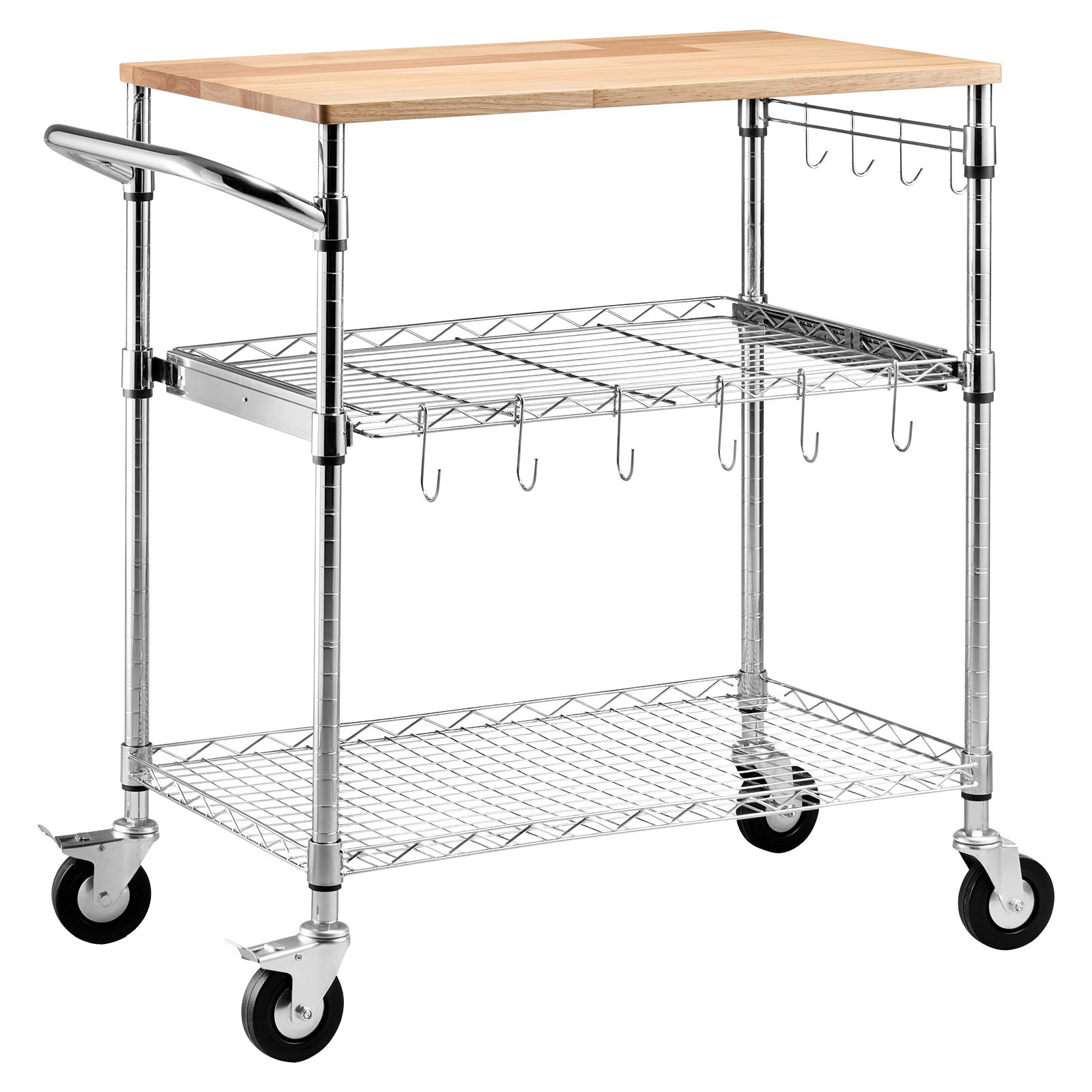 Mecale 30.0 x 18.0 x 36.0-in 3-Tier Wire Utility Cart 661 lb 300 kg Capacity Rolling Steel Trolley