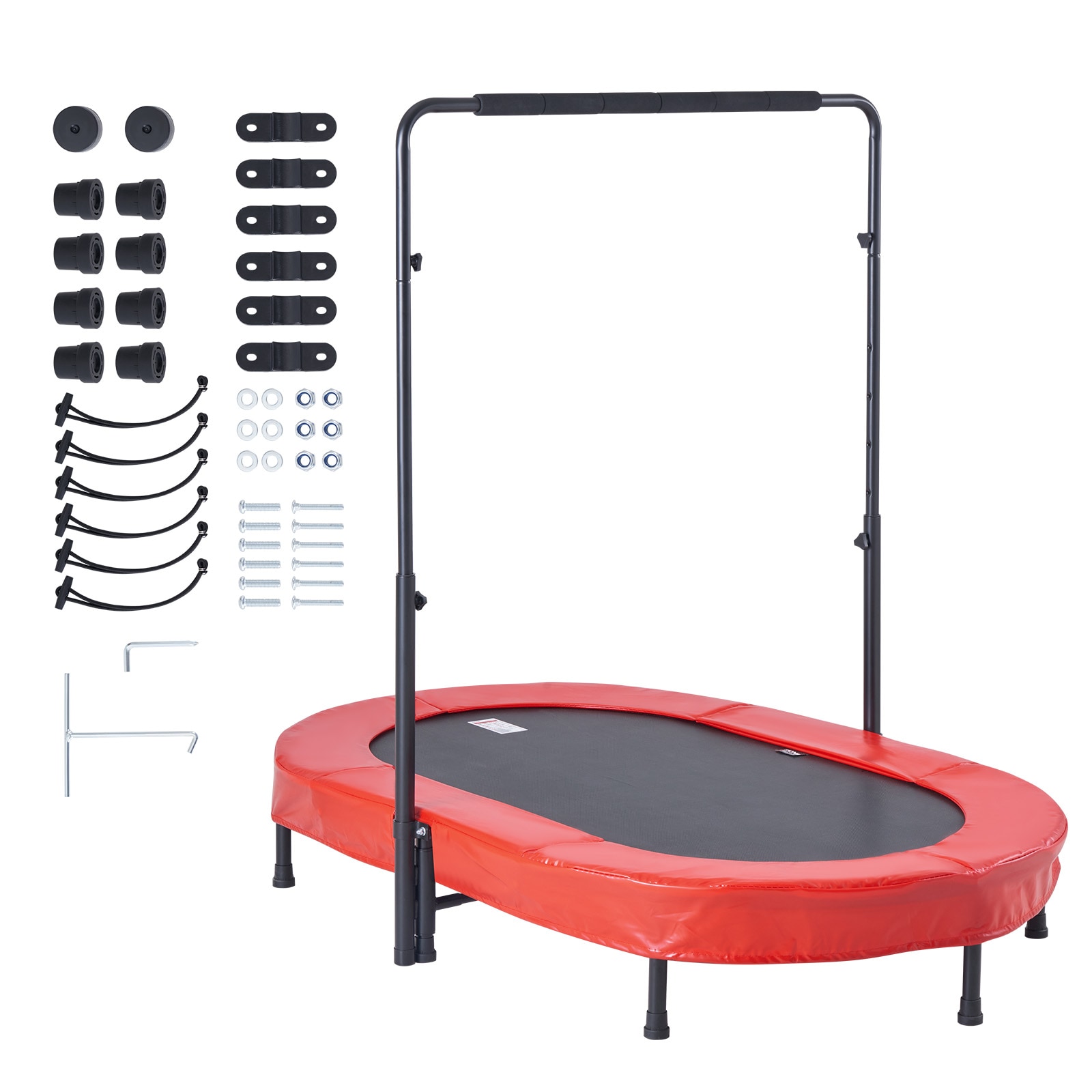 GIVIMO 56-in Oval Kids Trampoline in Red with 5-Position Adjustable Handle 40 Springs 220-lb Capacity Wear-Resistant PP Jumping Mat Thickened Metal Legs and Quick-Fold Frame for Two Jumpers Ages 3 to 12 Indoors or in the Backyard