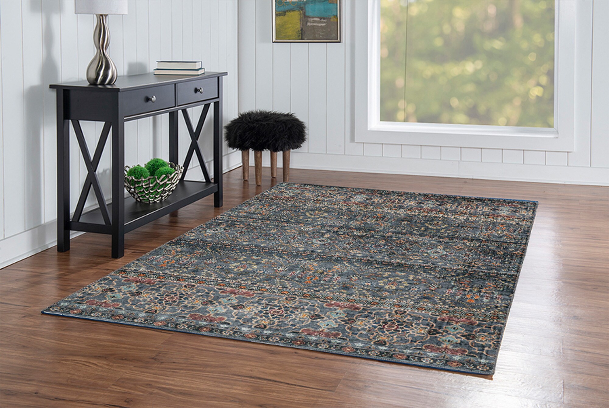 Linon RUGWR1857 5 X 7 (ft) Teal/Ivory Indoor French Country Machine Washable Area Rug