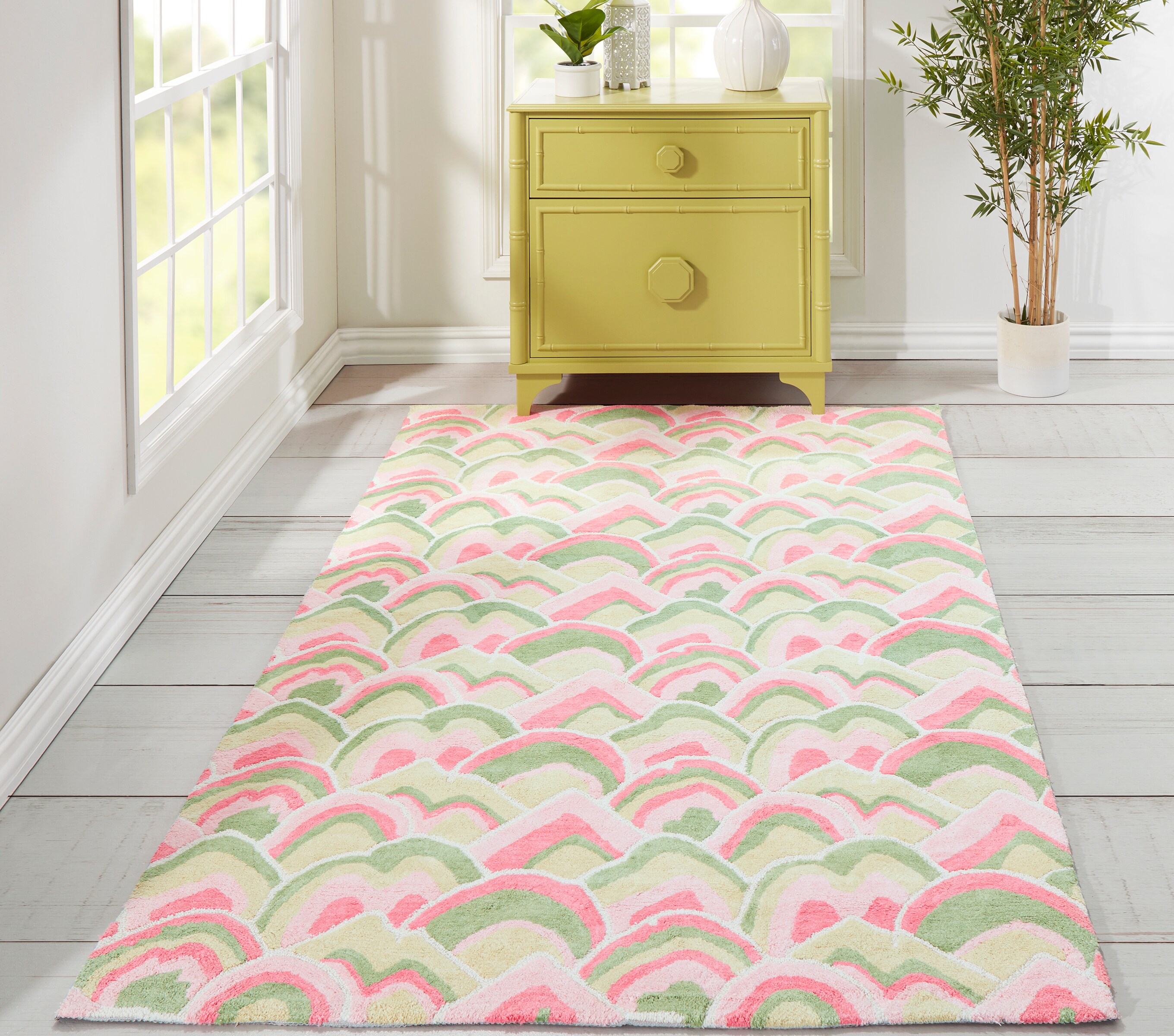 Momeni EMBRAEMB-1PNK5080 Cloud Club 5 x 8 (ft) Hooked Cotton Beige Rectangular Indoor Geometric Coastal Area rug