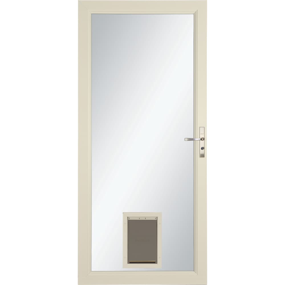 Signature Selection Pet Door 36-in x 81-in Almond Full-view Aluminum Storm Door with Brushed Nickel Handle in Off-White | - LARSON 1497908217S