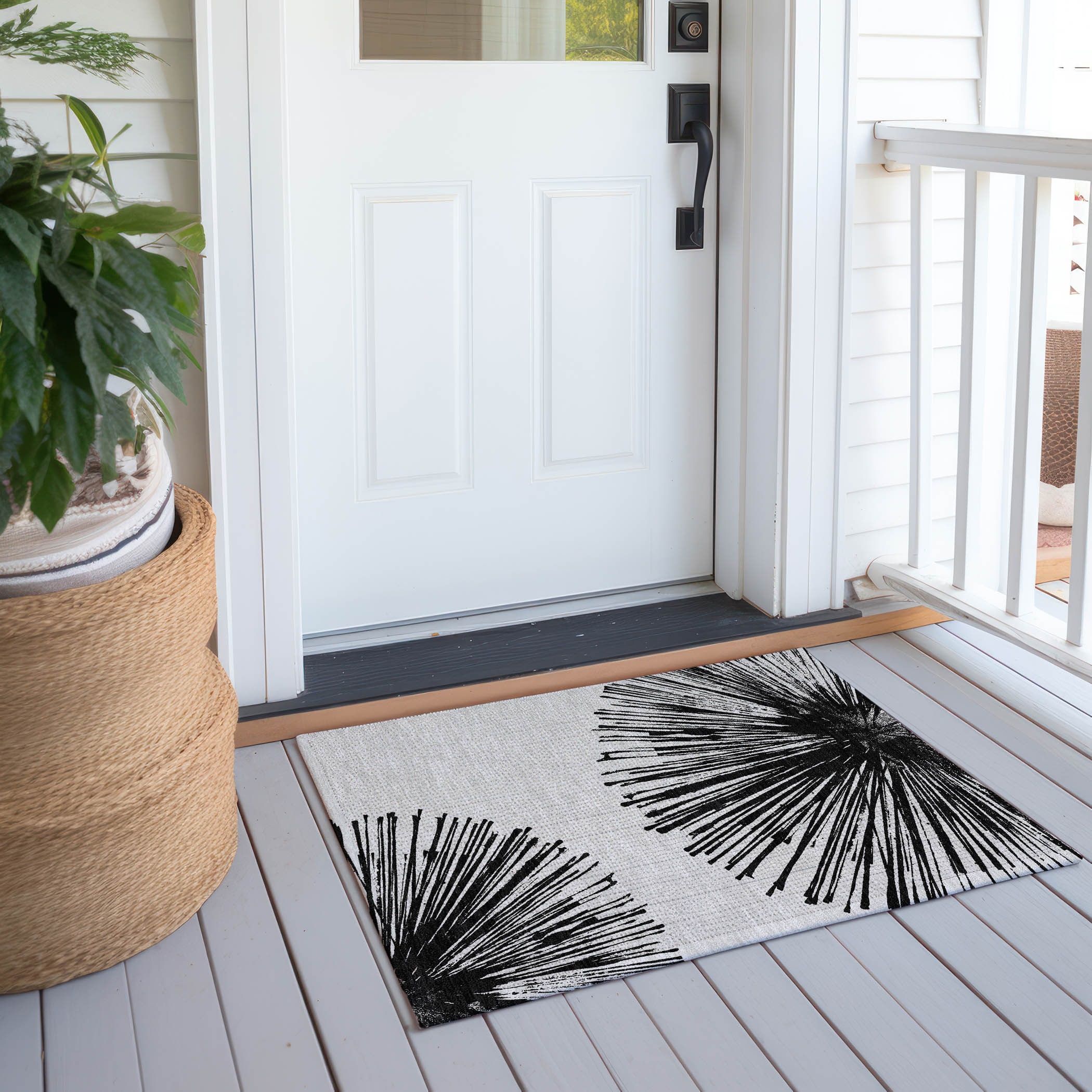 Black and Gray Synthetic Flat Woven Rectangular Rug