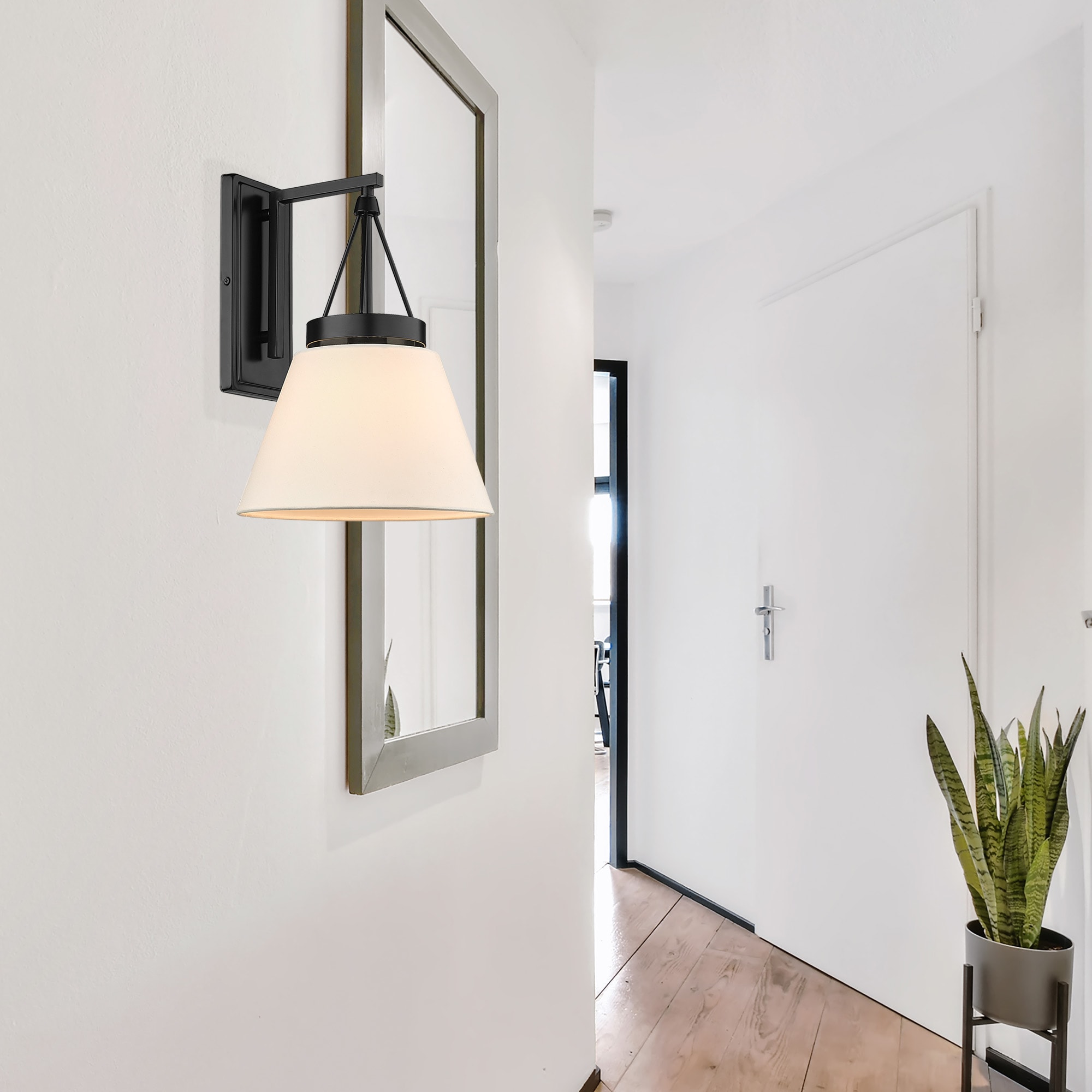 Penn Matte Black and Modern White Conical Wall Sconce
