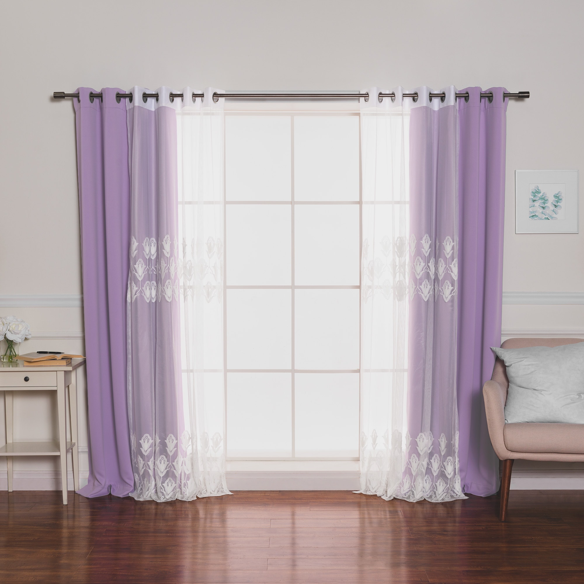 Best Home Fashion MM-TULIP-96-LAVENDER 96-Inches Lavender Blackout Grommet Curtain panel 4-pack