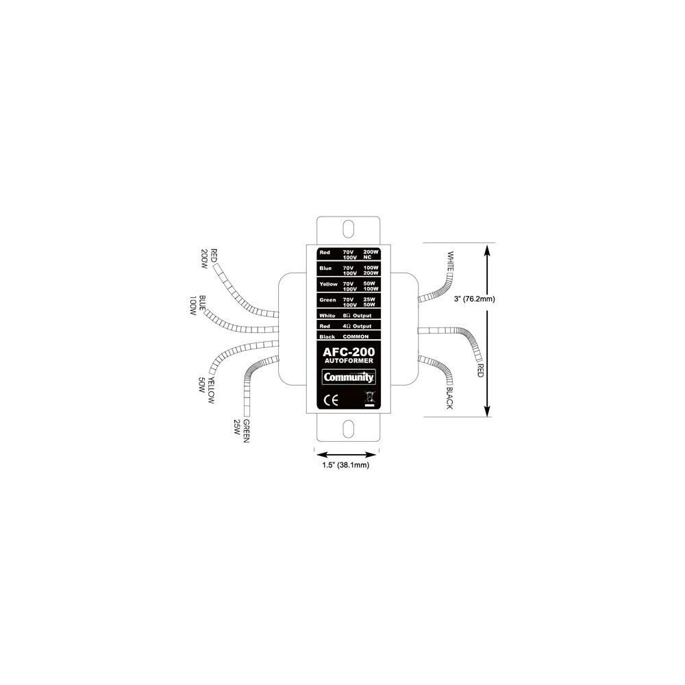 Community TCNCD373974  Pro Loudspeakers CMTY-AFC200 200W 70 and 100V Line Loudspeaker Auto-Transformer