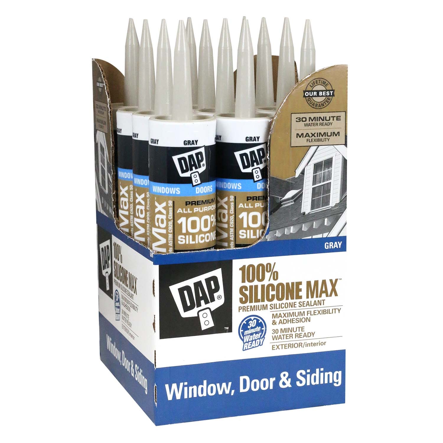 DAP 7079808787SOS Silicone Max 12 -Pack 10.1-oz Window door Light Gray Silicone Caulk