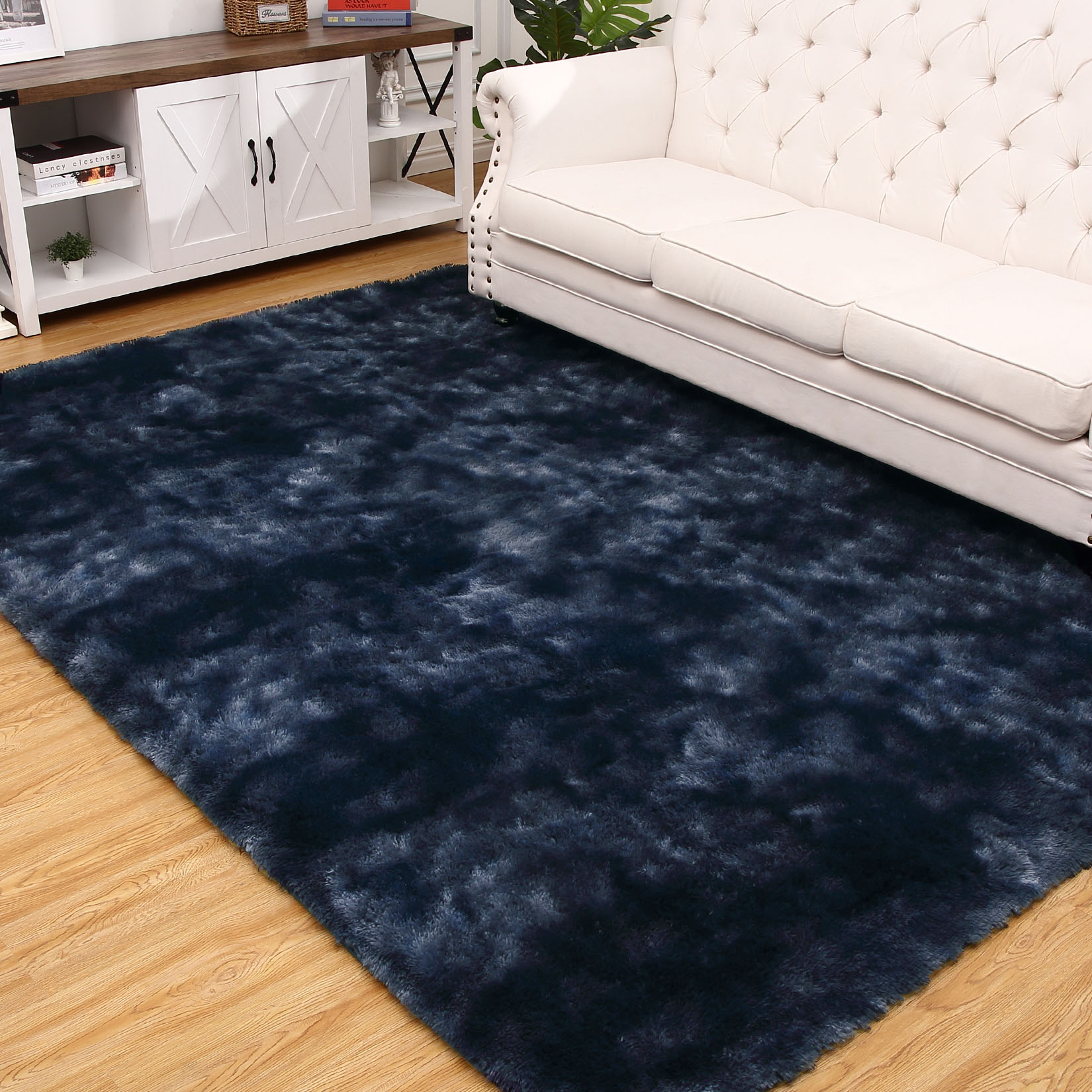 Garvee YXY-LO-PHO-0PW2XQ4B 10 x 13 (ft) Polyester Tie-dye Navy Rectangular Indoor Solid Machine washable Area rug