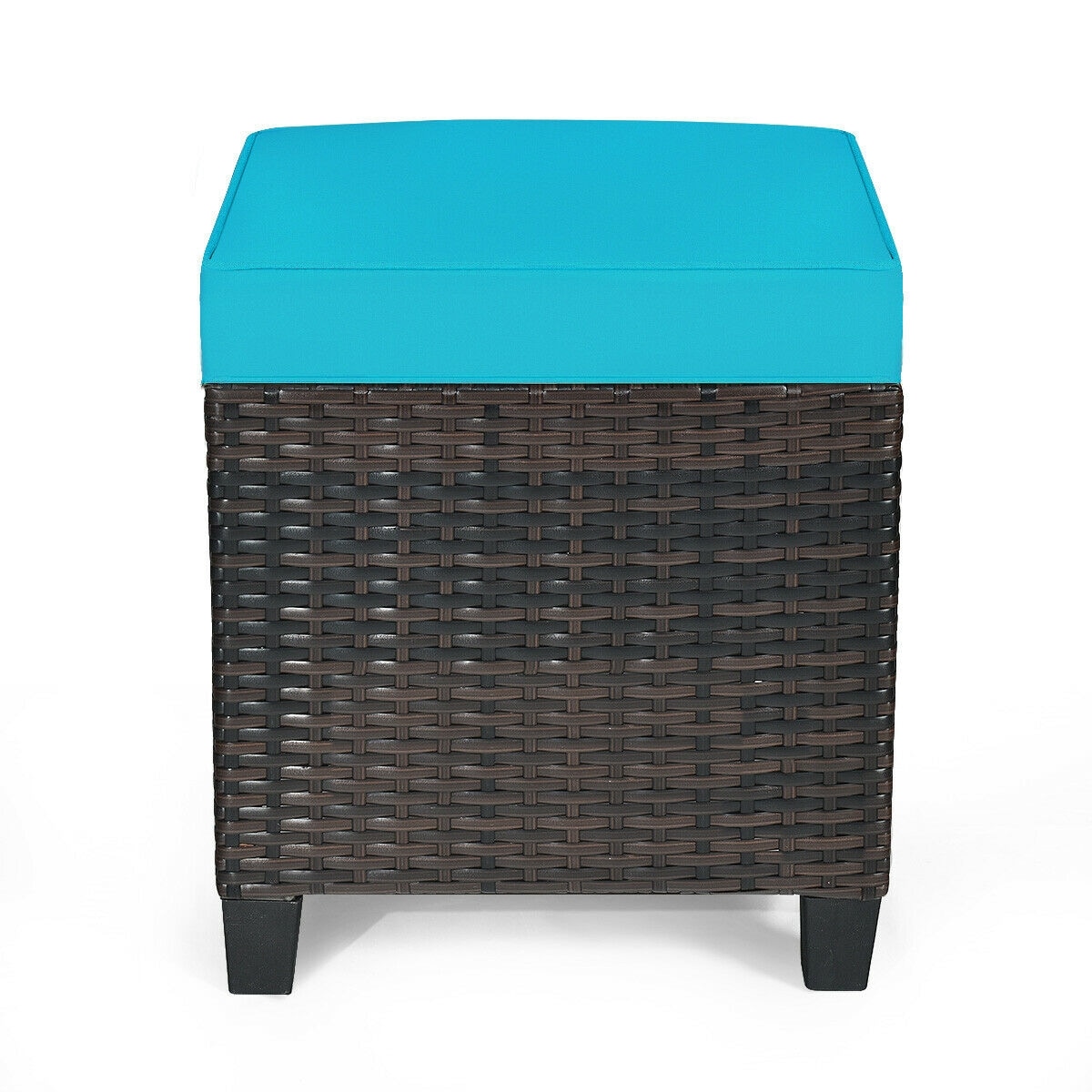 Turquoise Cushioned Rattan Patio Ottoman Set with Steel Frame