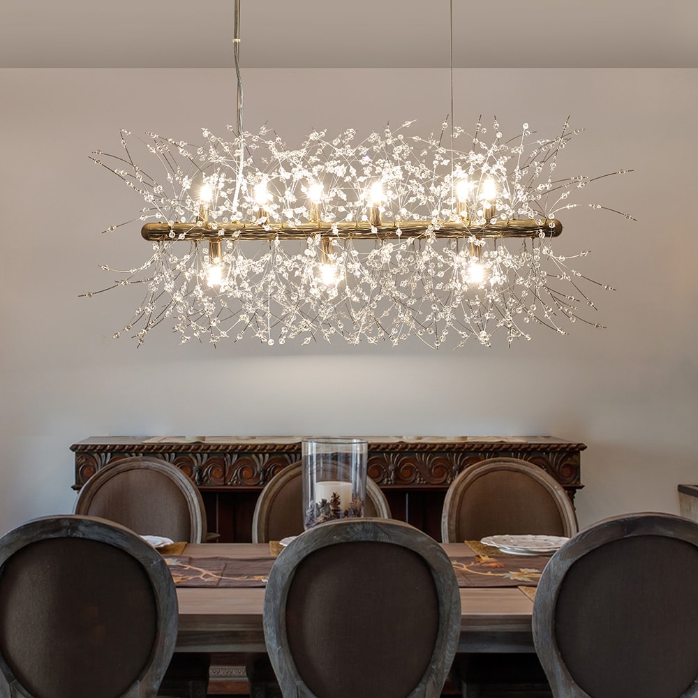 EDISLIVE Y81010000002188 9 -Light Brushed Gold Modern/contemporary Crystal For Use in Bedrooms, Dining Rooms, Foyers, Kitchens, Living Rooms Chandelier