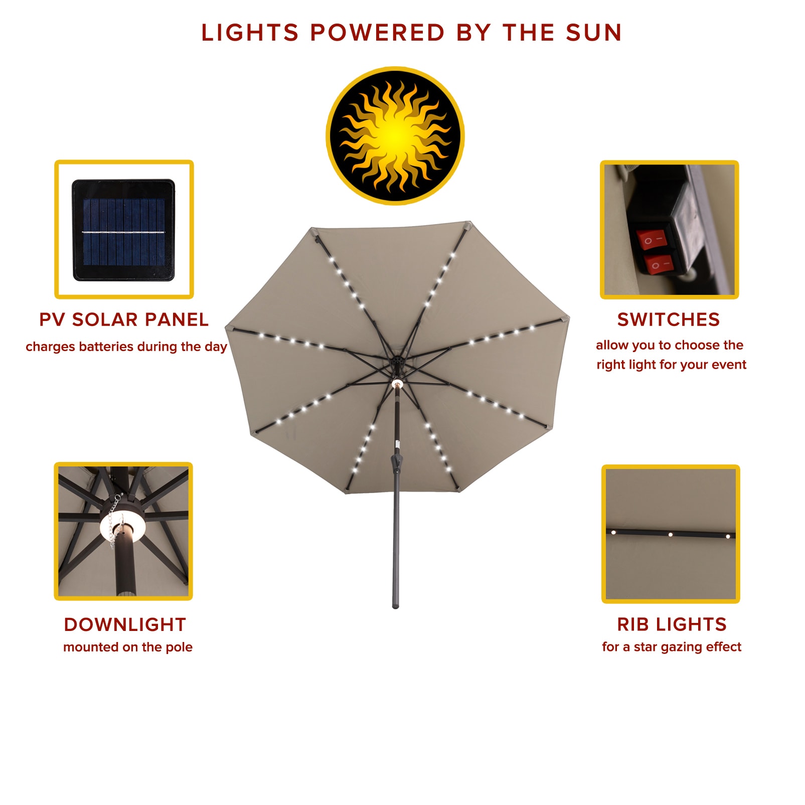 FLAME&SHADE CFSLED10TAUPE Umbrellas-2 - View #4