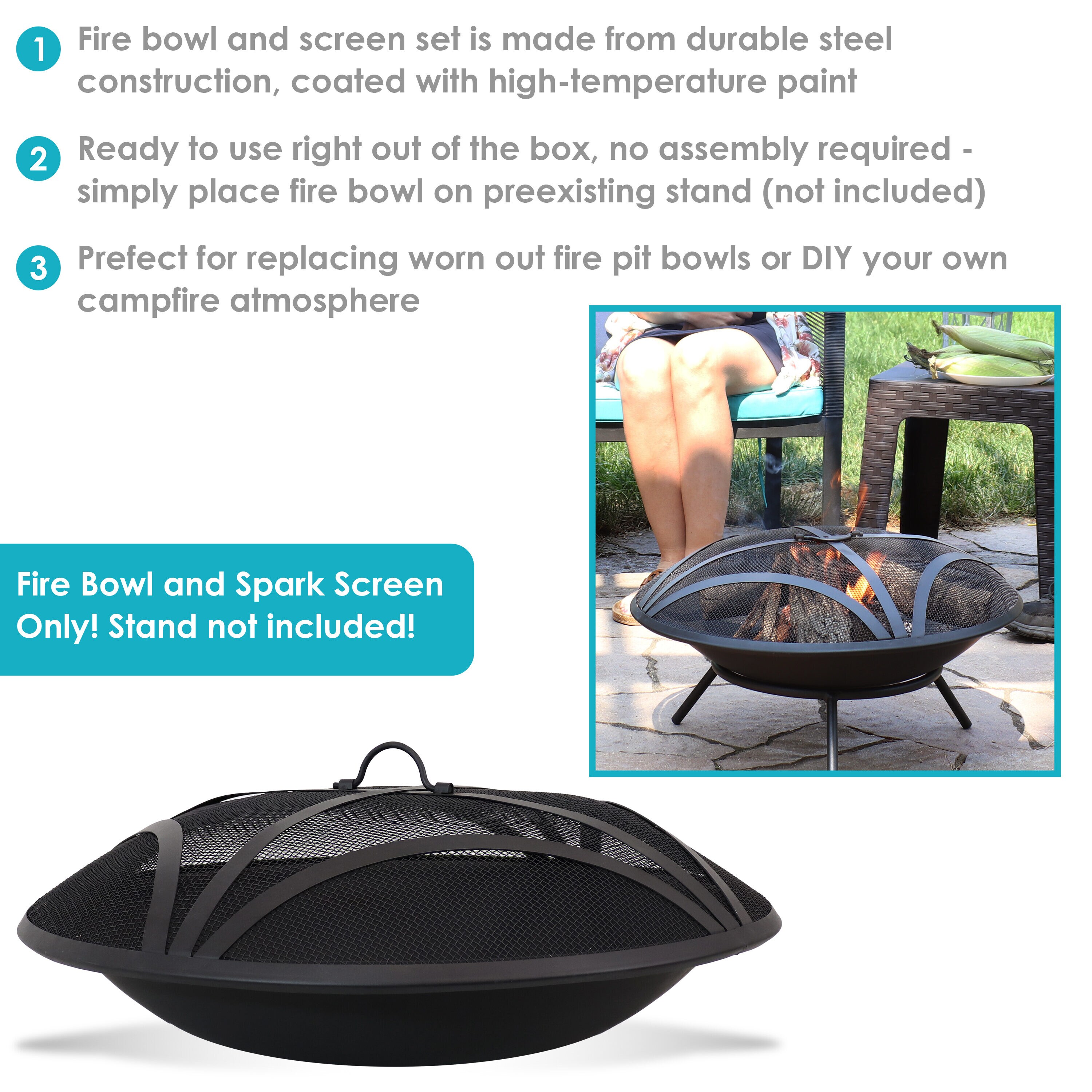 Sunnydaze Modern Cast Iron Fire Pit Bowl with Stand - 23 Diameter