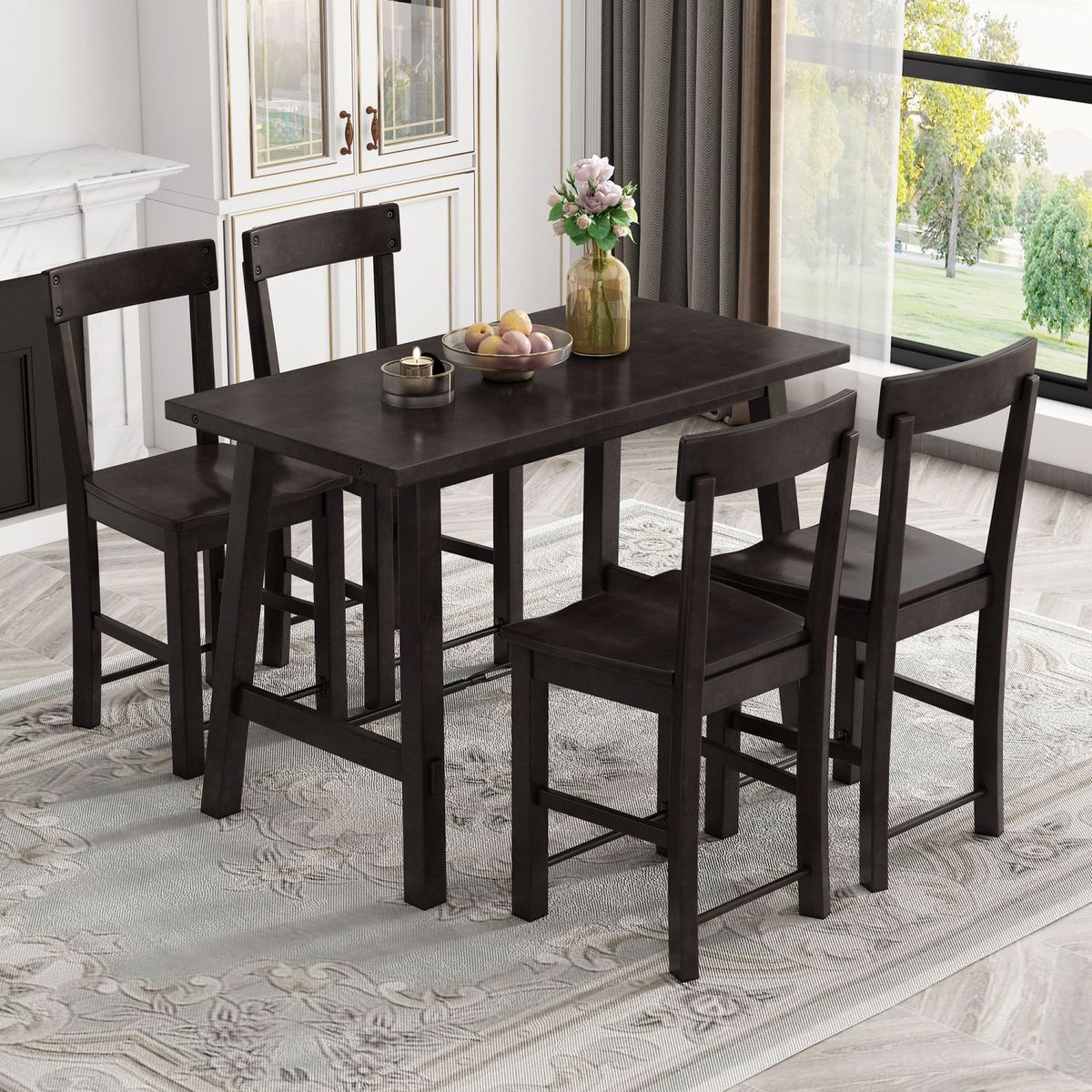 JASMODER ST000075AAP Espresso Contemporary/Modern Dining Room Set with Rectangular Table (Seats 4)