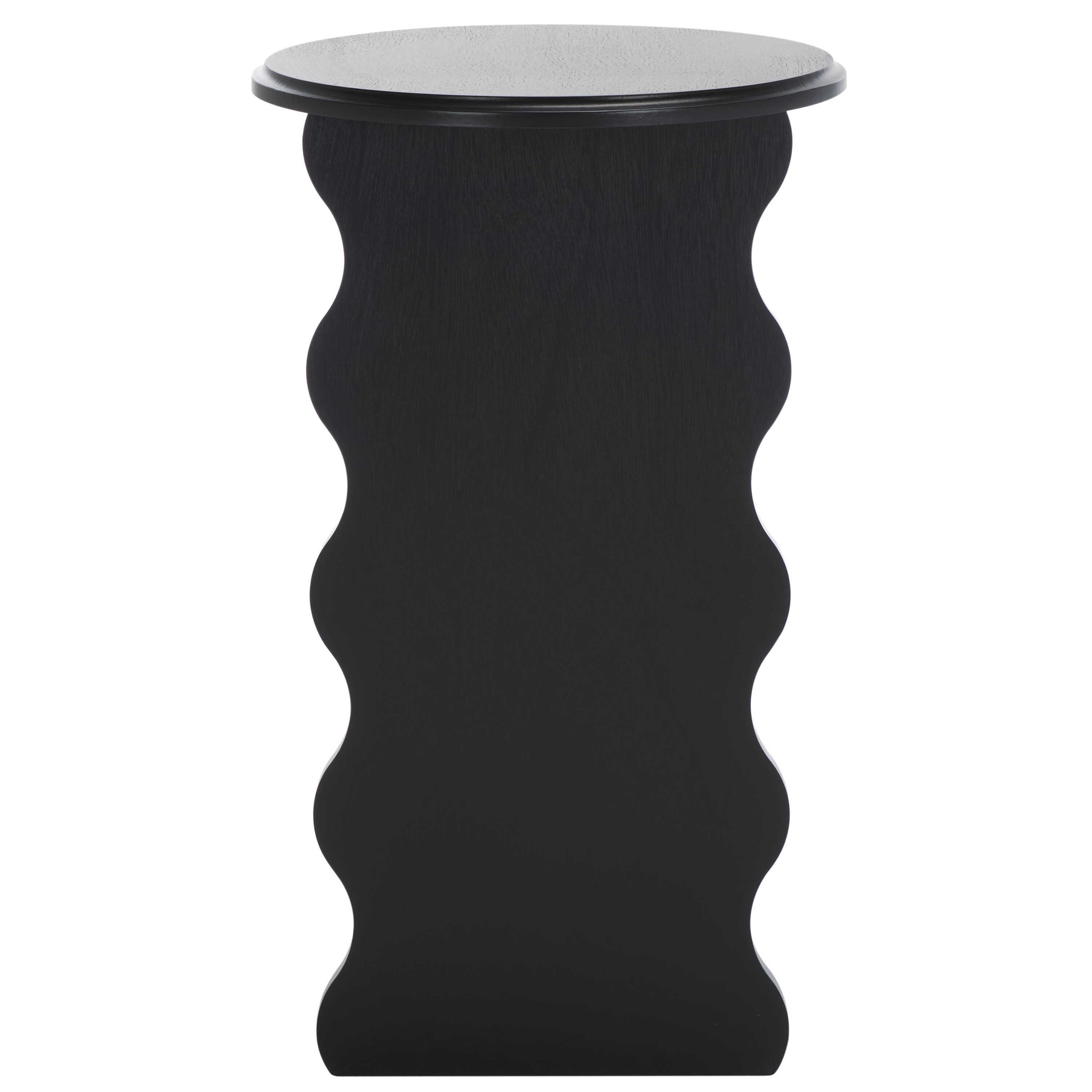 Matte Black Round Wavy Wood Accent Table, 15" x 22"