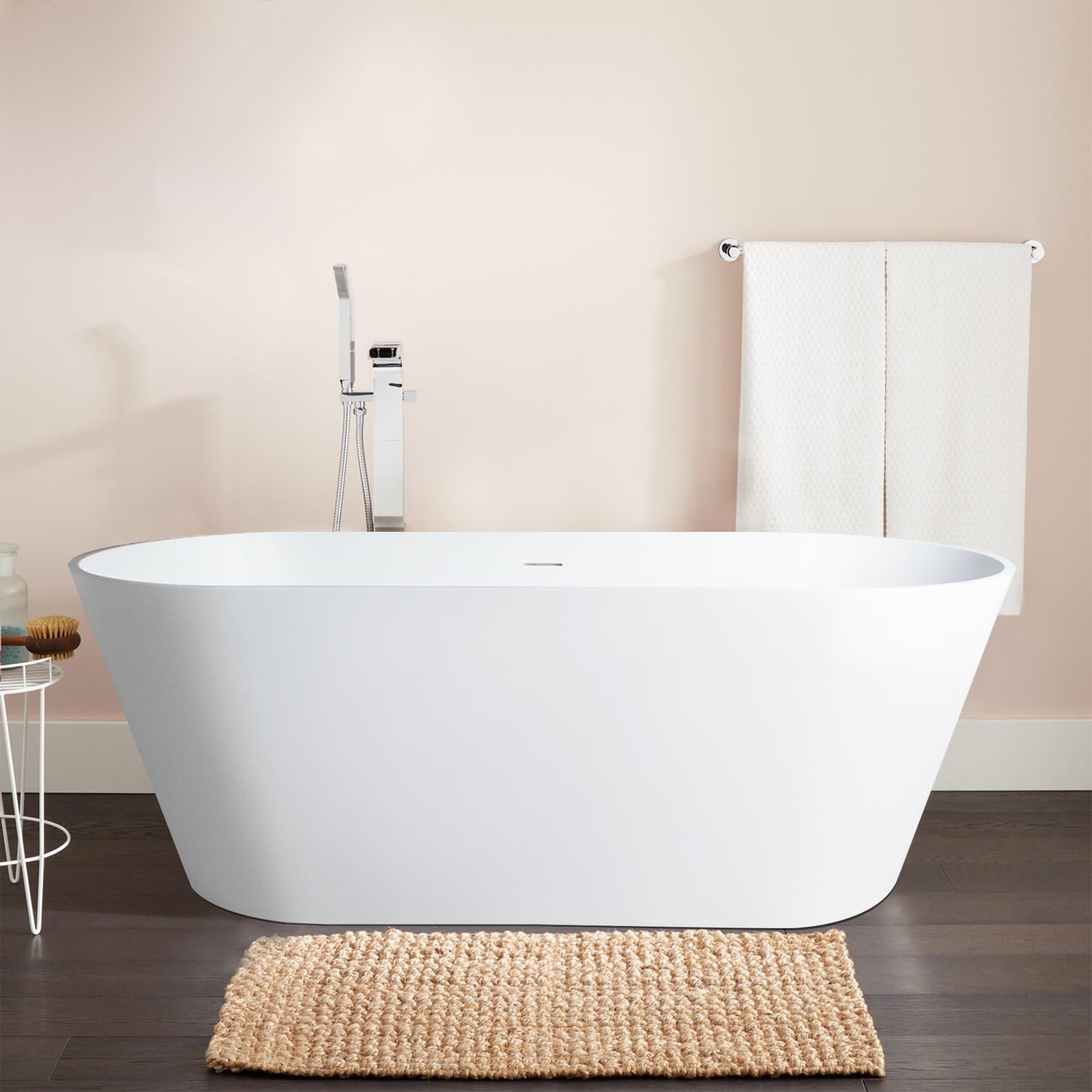 Glossy White 59'' Freestanding Solid Surface Bathtub