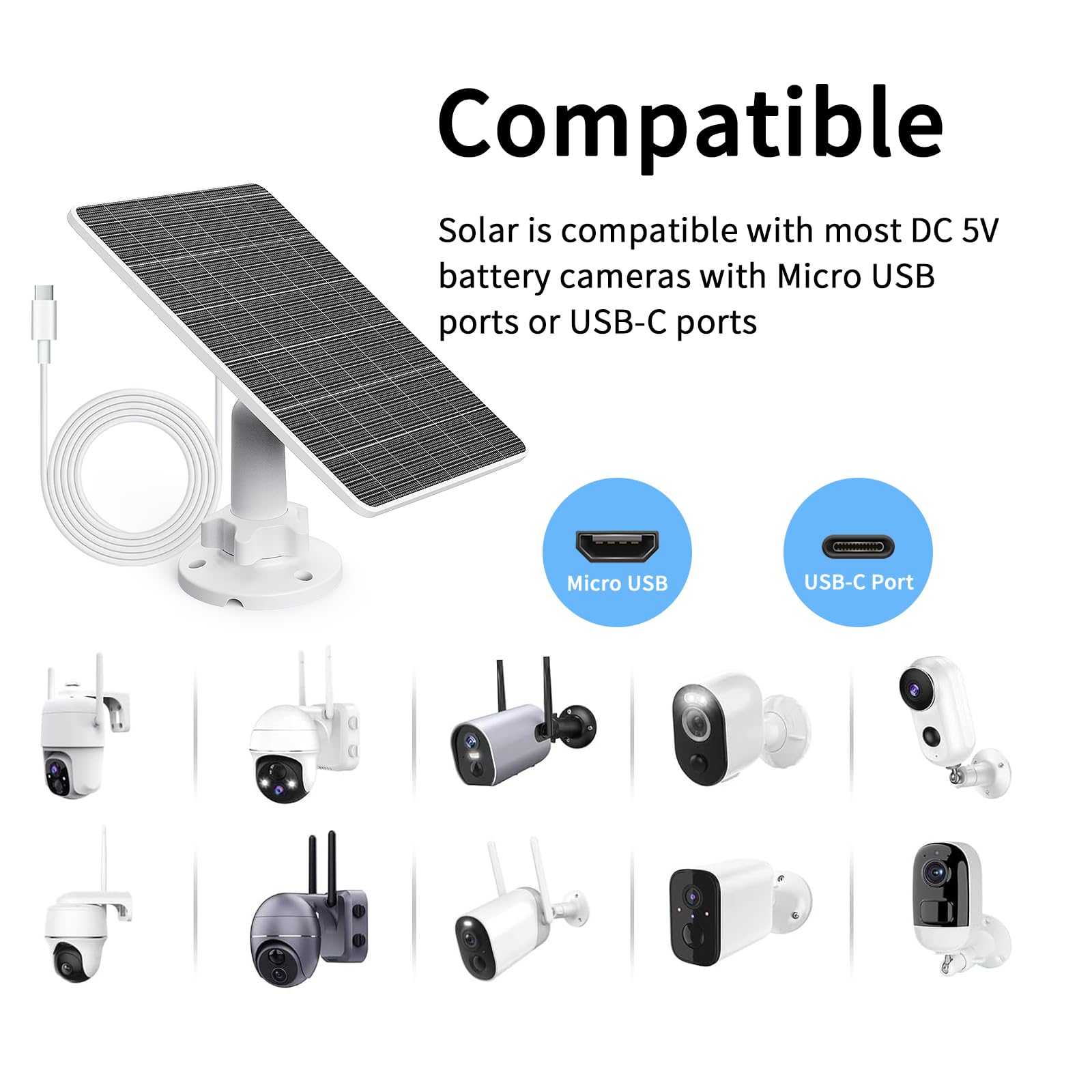 Oyezvary 5V 5W USB Solar Panel for Outdoor Security Camera USB C Solar ...