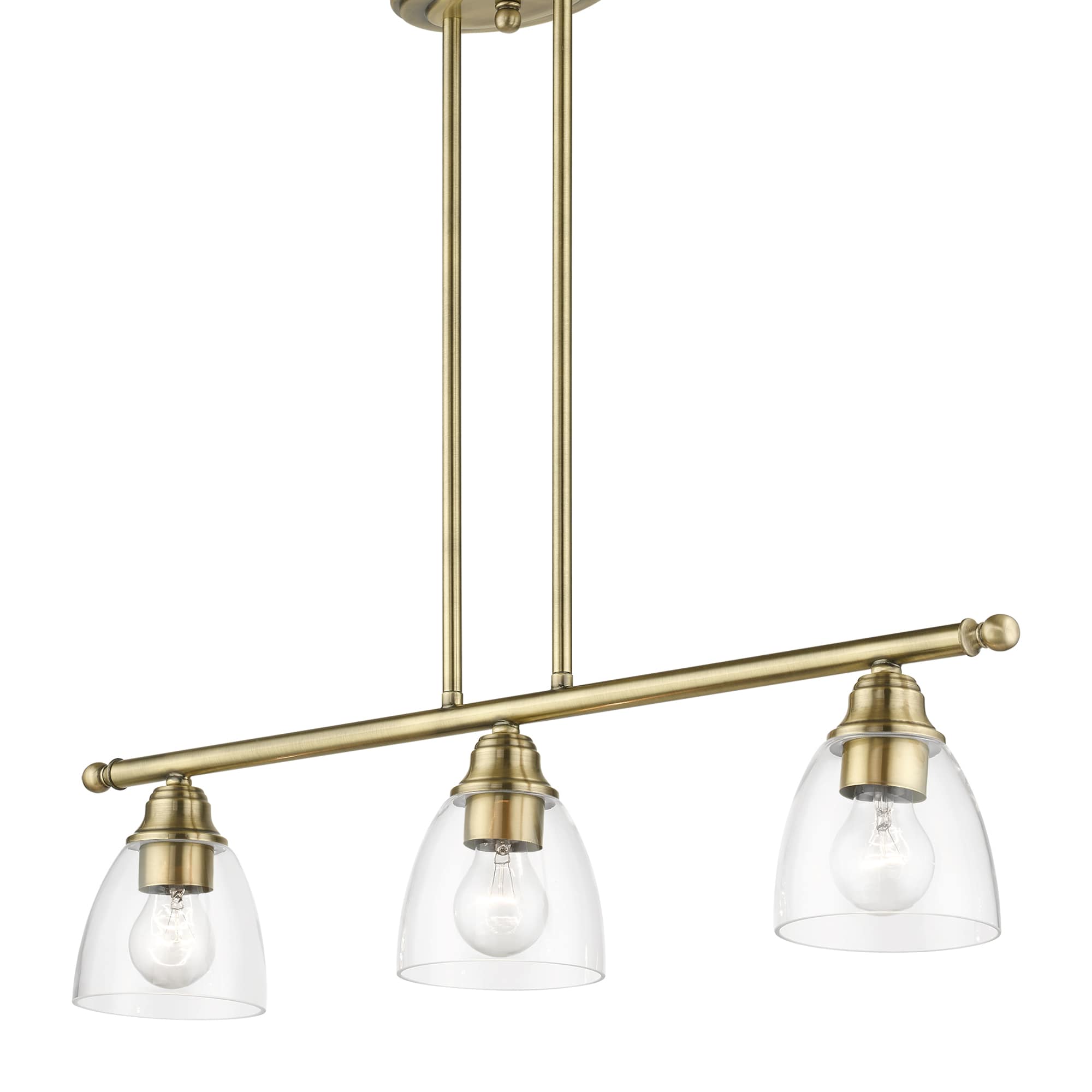 Antique Brass 30" Linear Chandelier with Clear Glass Shades