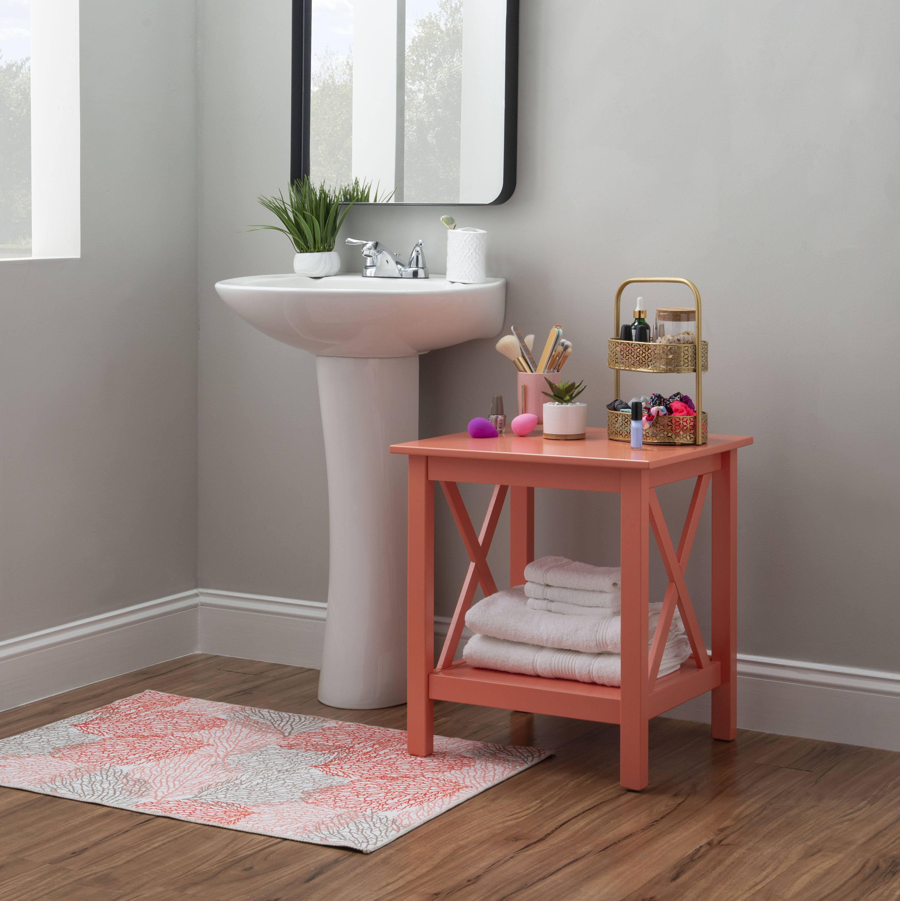 Davis Coral Painted Pine Coastal Square End Table
