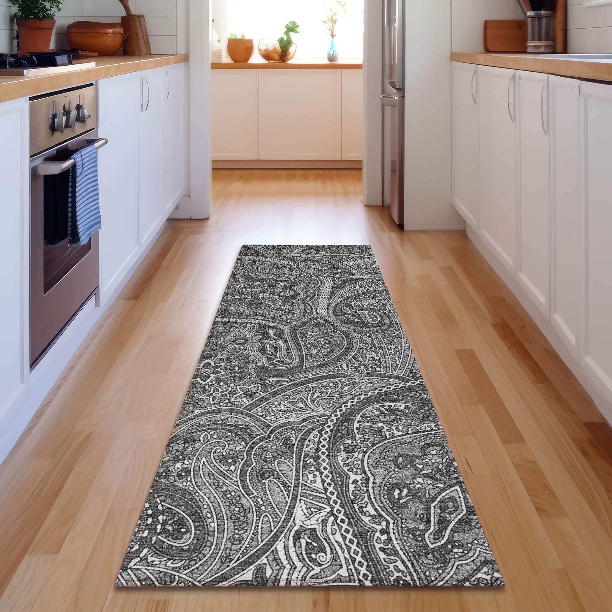 Addison Rugs AMF623GY2X8 Mayfield AMF623GY 2 x 7 (ft) Polyester Gray Rectangular Indoor Paisley Machine washable Runner rug