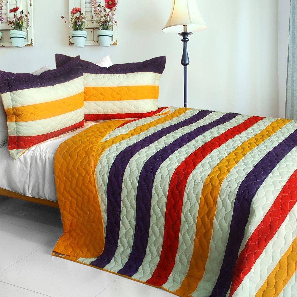 Slickblue 3-Piece Full Queen Reversible Patchwork Quilt Set with ...