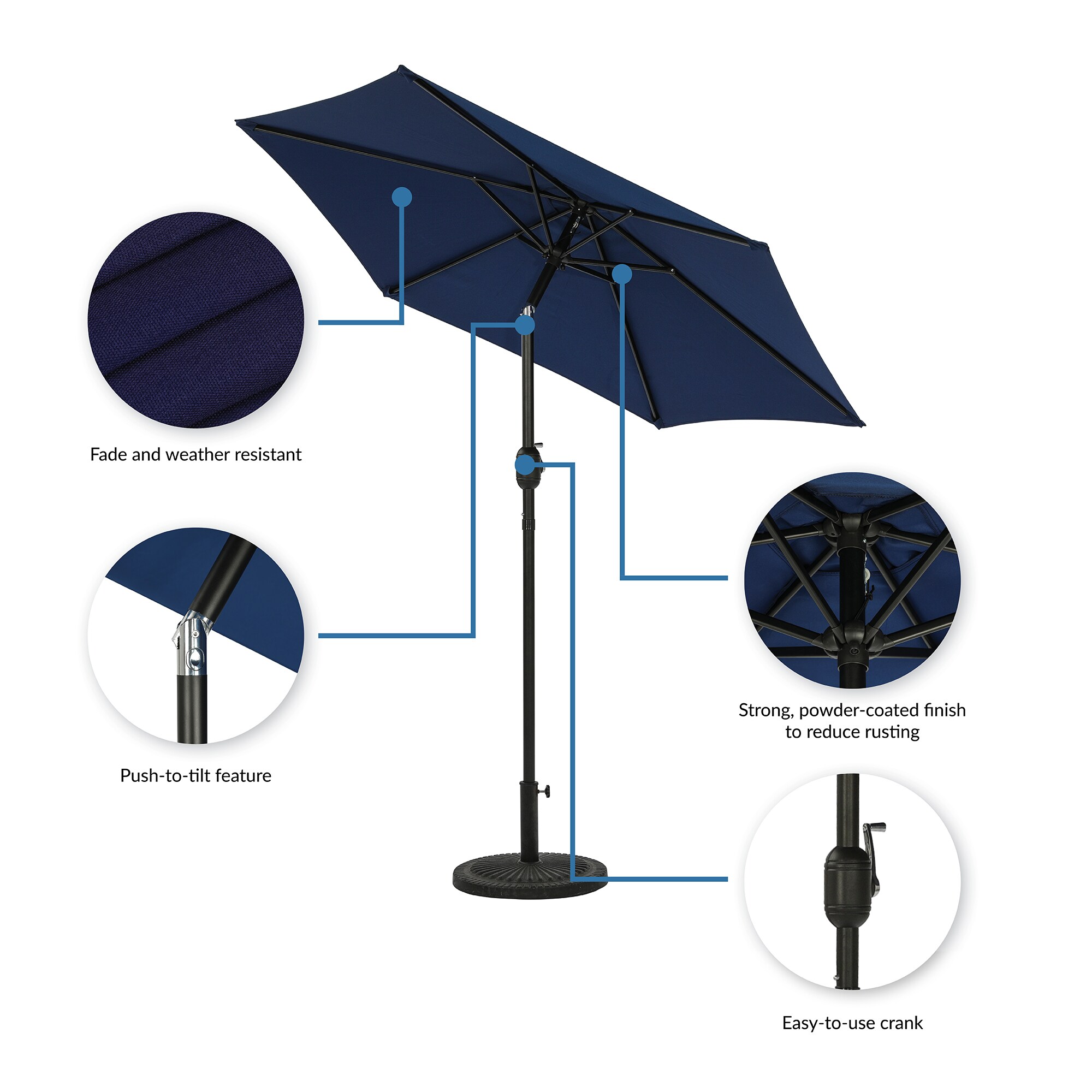 Island Umbrella 7.5 ft Navy Blue Hexagon Market Patio Umbrella with ...