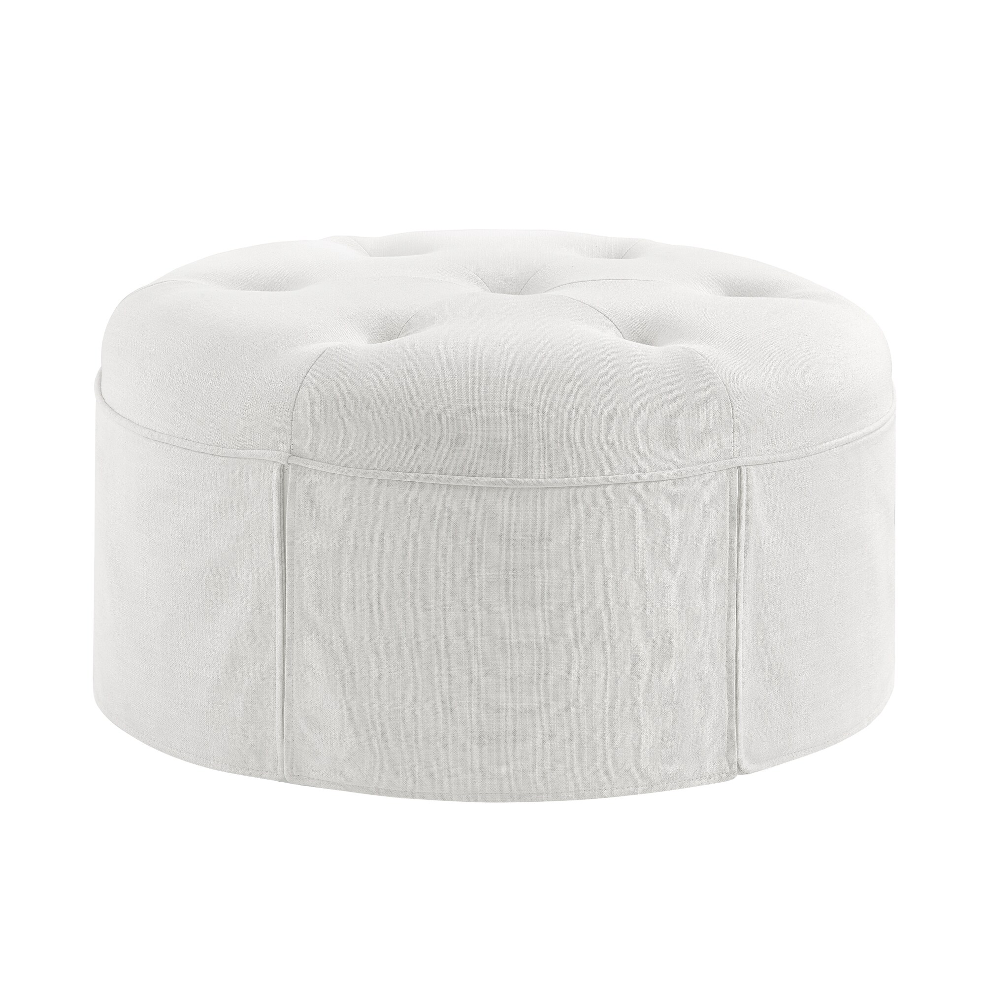 Rustic Manor SCO232-03WE-LS Ansh Old World/Vintage Pure White Round Ottoman