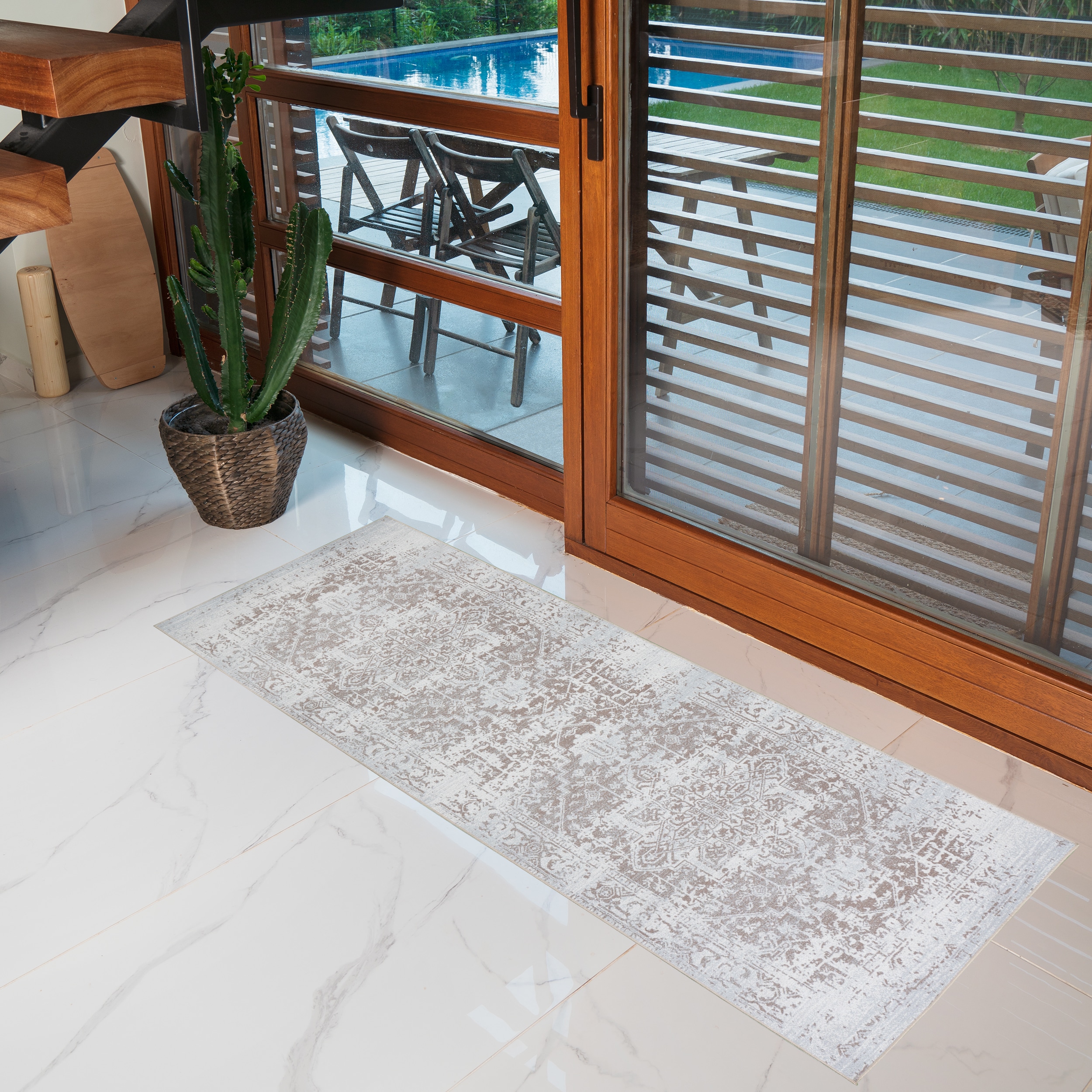 Playa Rug PLY-HMY-BGE-2X6 2 x 6 (ft) Polyester Himalayas-Beige Creme Rectangular Indoor Floral/Botanical Area rug