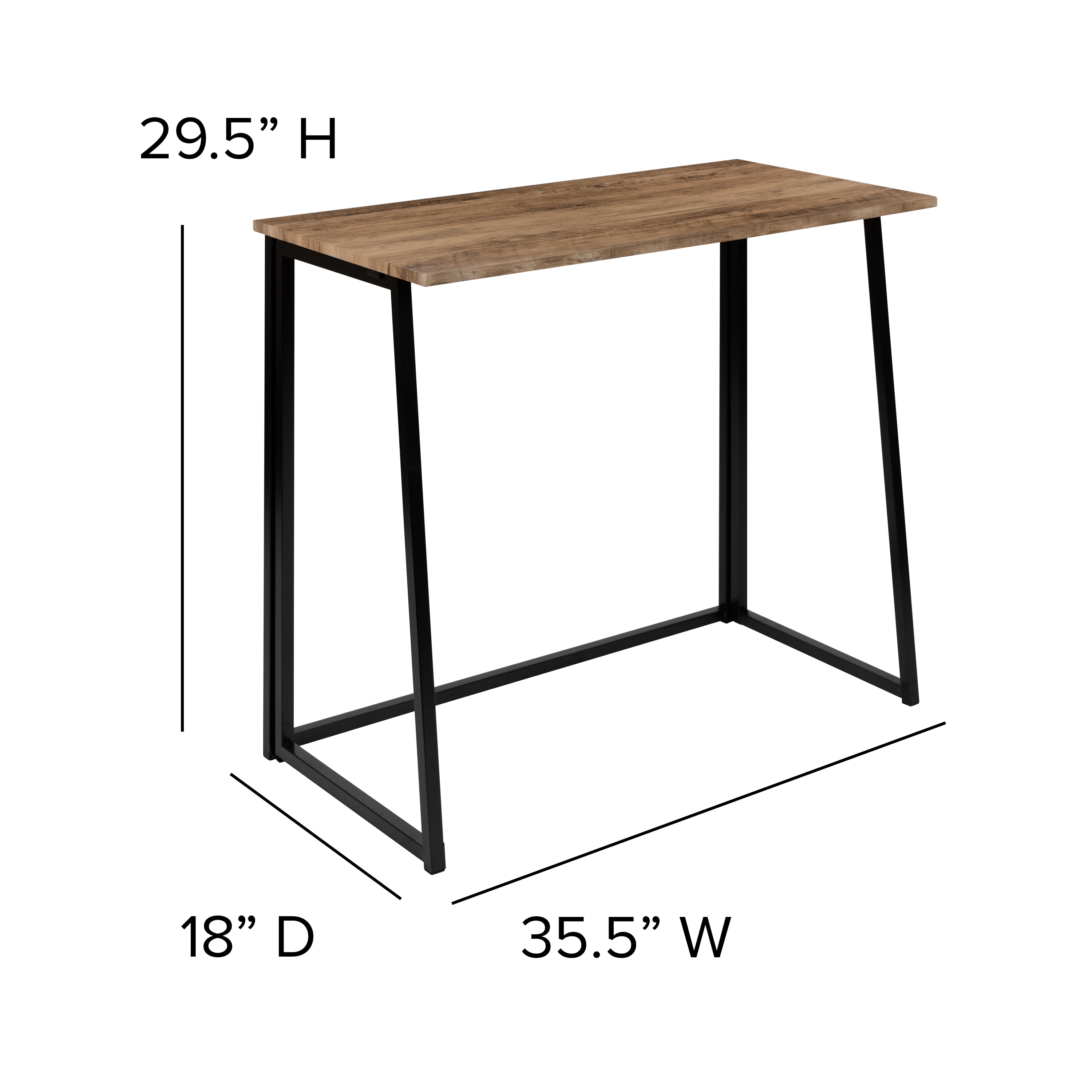 Small Rustic Natural Wood and Black Foldable Desk
