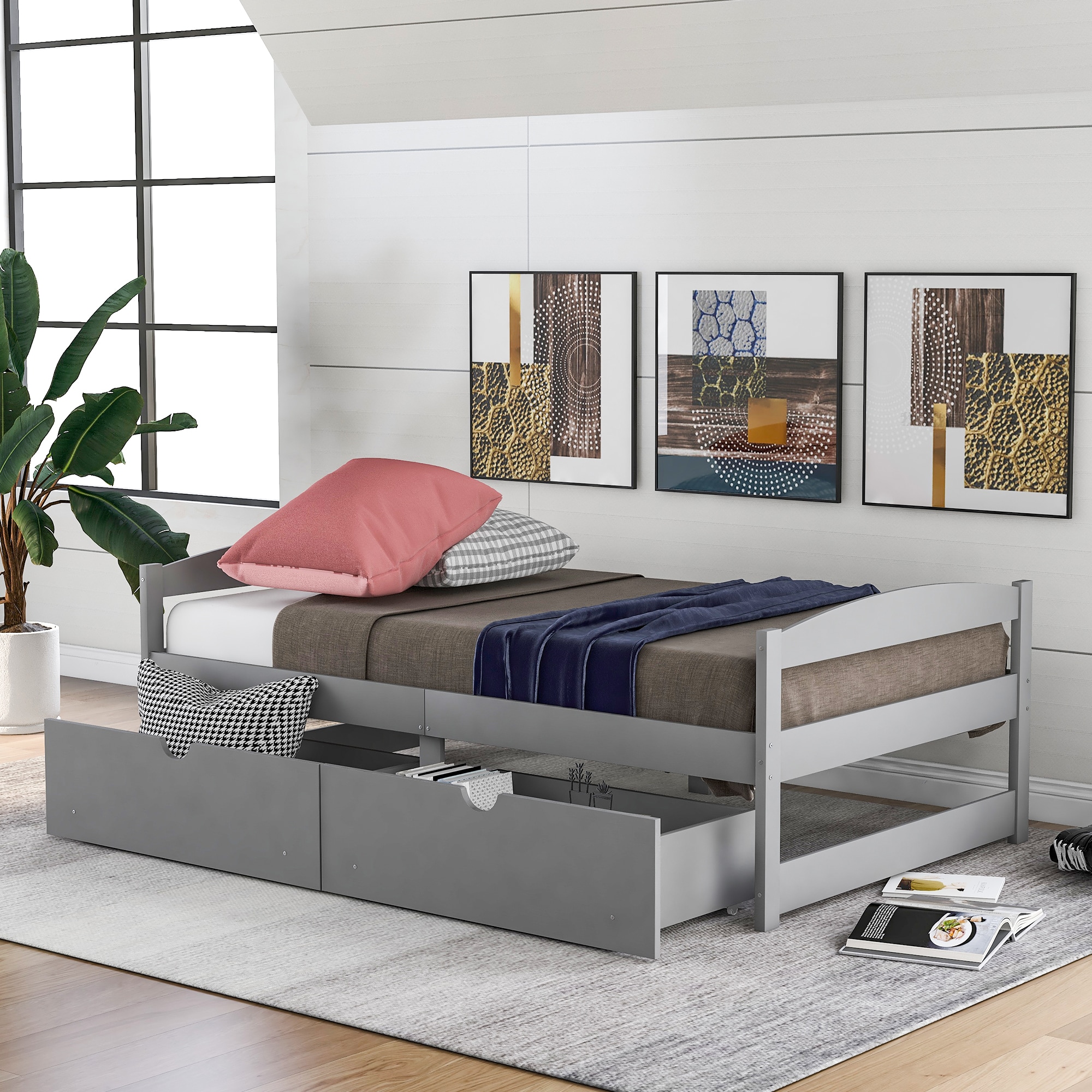 ModernLuxe WF195910AAE Twin size platform bed with two drawers gray