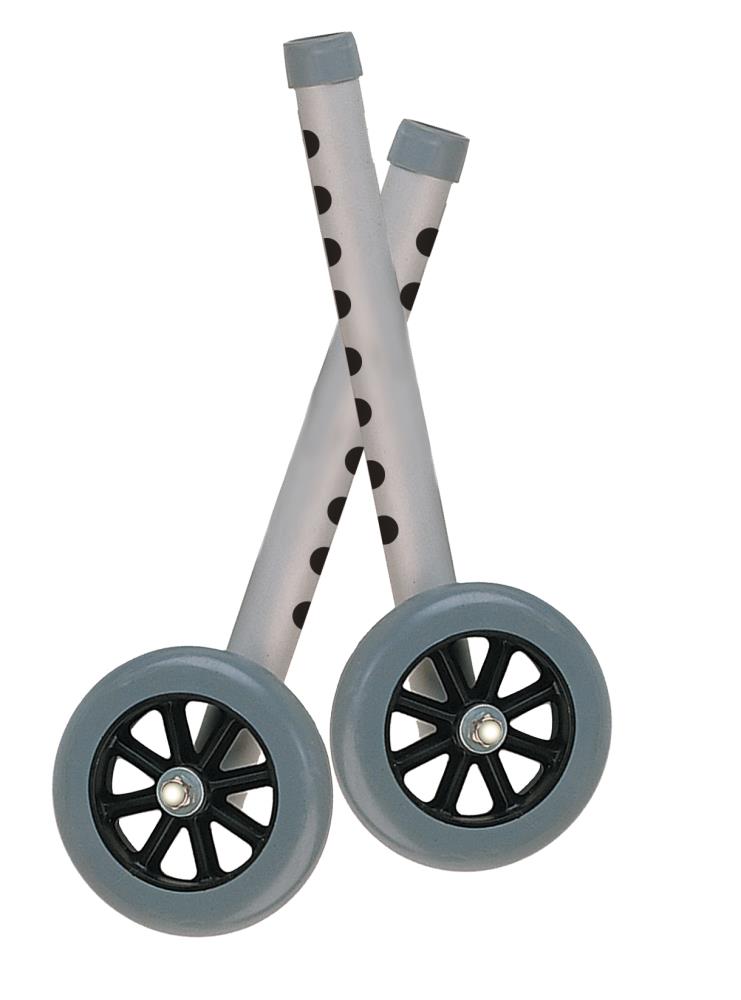 Drive Medical 10128 Walker Wheels with Two Sets of Rear Glides, for Use with Universal Walker, 5-in , Gray, 1-Pair