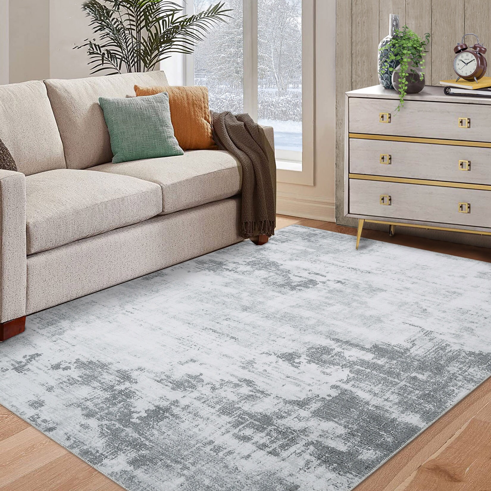 Garvee YXY-LO-PHO-0ZGQVU6W 8 x 10 (ft) Loomed Polyester Gray Rectangular Indoor/Outdoor Abstract Mid-Century Modern Machine washable Area rug