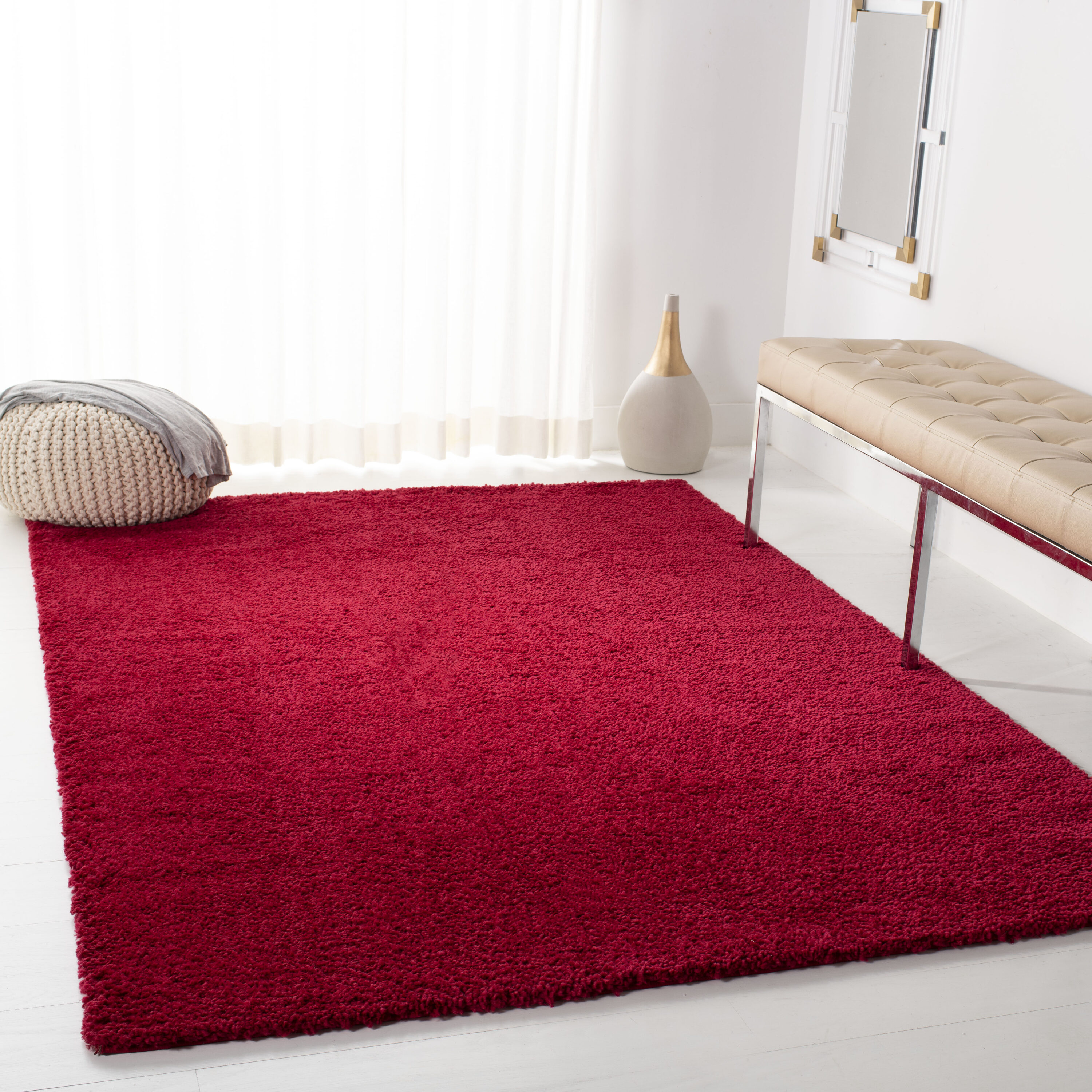 August Shag 900 5 x 8 (ft) Loomed Polypropylene Red Rectangular Indoor Solid Professionally Clean Only Area rug