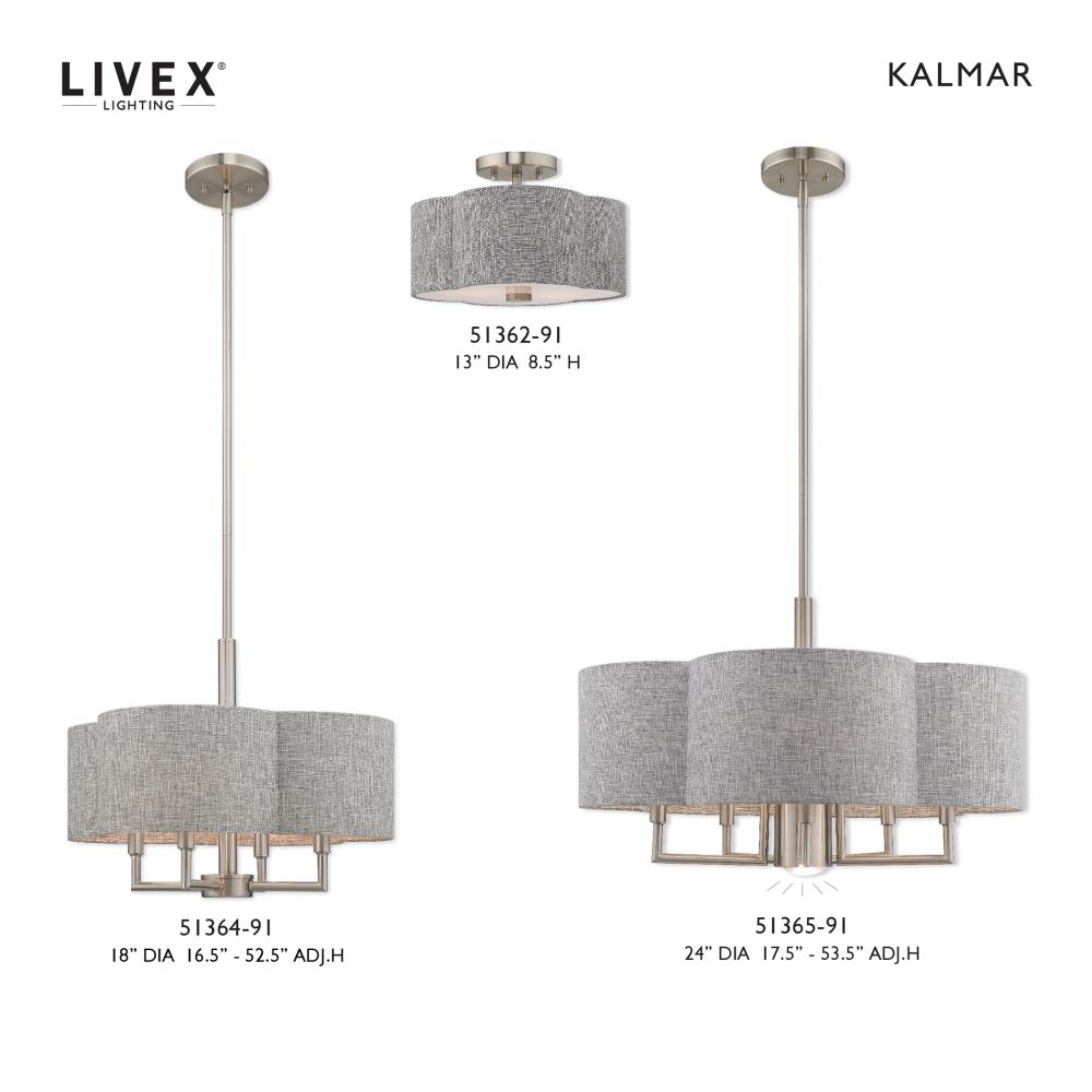 Kalmar Clover-Shaped Gray Drum Shade Ceiling Mount in Brushed Nickel