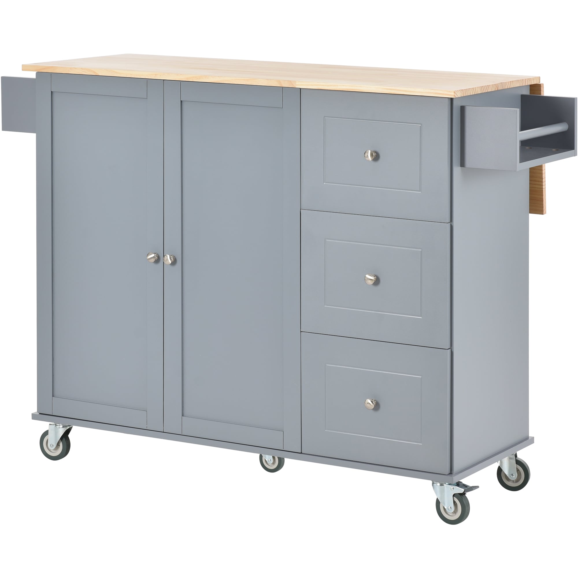 CESICIA Blue Wood Base with Wood Top Rolling Kitchen Island (17.71-in x 52.7-in x 36.81-in)