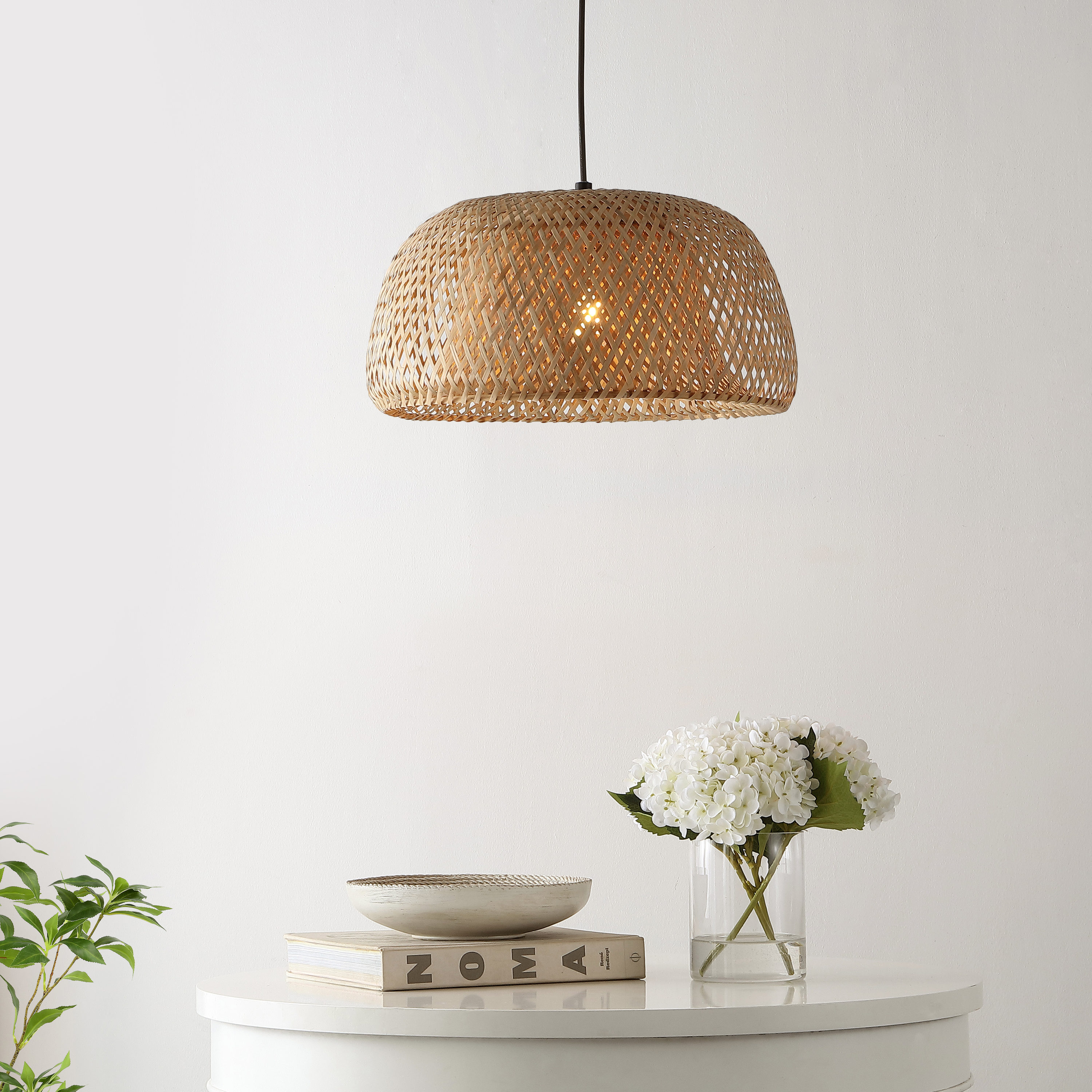 JONATHAN Y Brown Bohemian/Global Bowl LED Medium Hanging Swag Light in ...