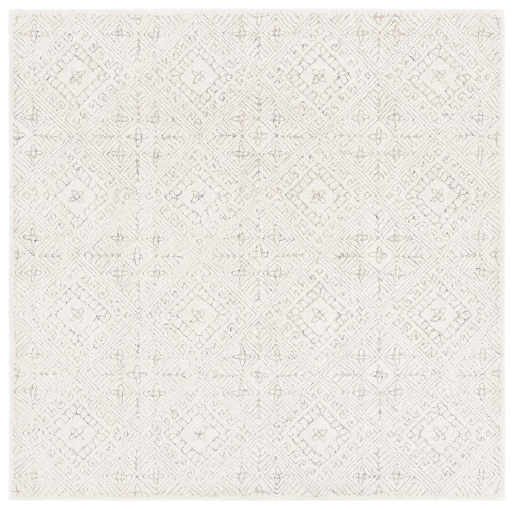 Ivory and Beige Hand-Tufted Wool Square Rug, 6'