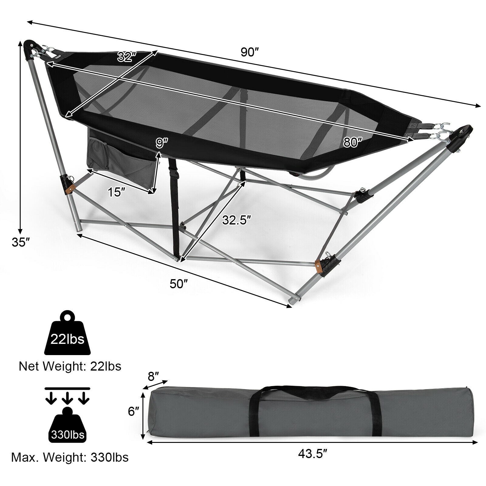 WELLFOR DOJN3190BK hammocks - View #2