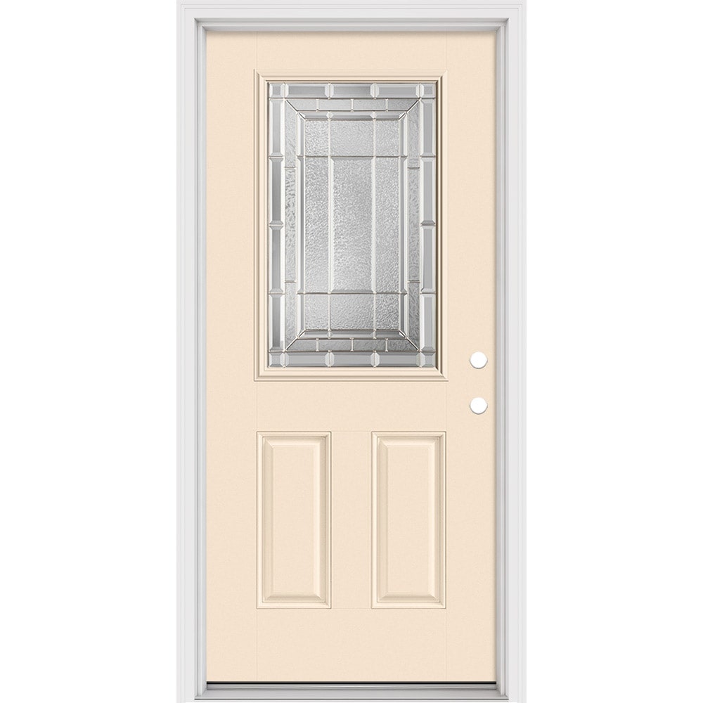 Masonite 631568 Sequence 36-in x 80-in x 4-9/16-in Fiberglass Half lite Left-hand inswing Bisque Painted Prehung Front Door with Brickmould Insulating core