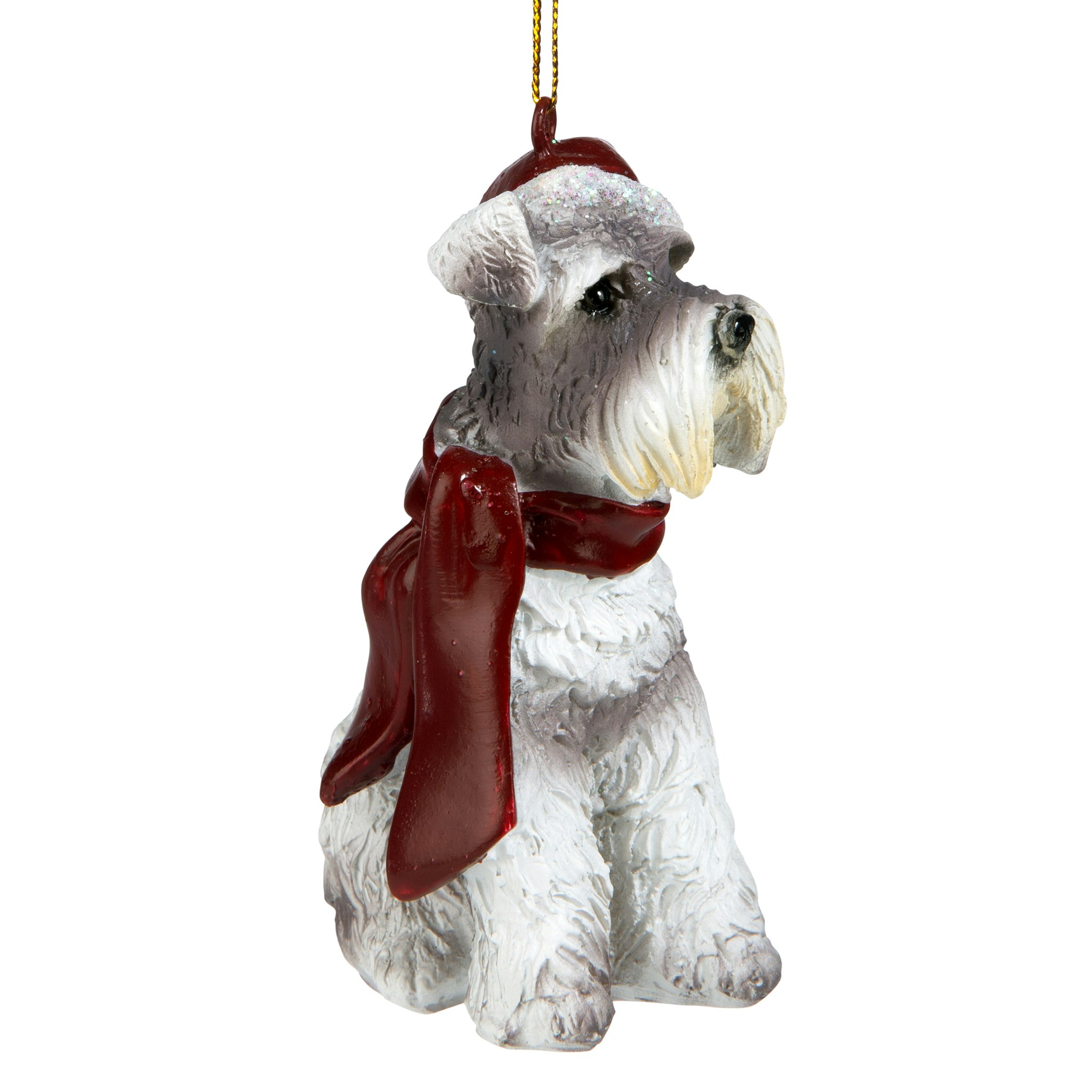 Design Toscano Miniature Schnauzer Dog Ornament - Festive Santa Hat and ...