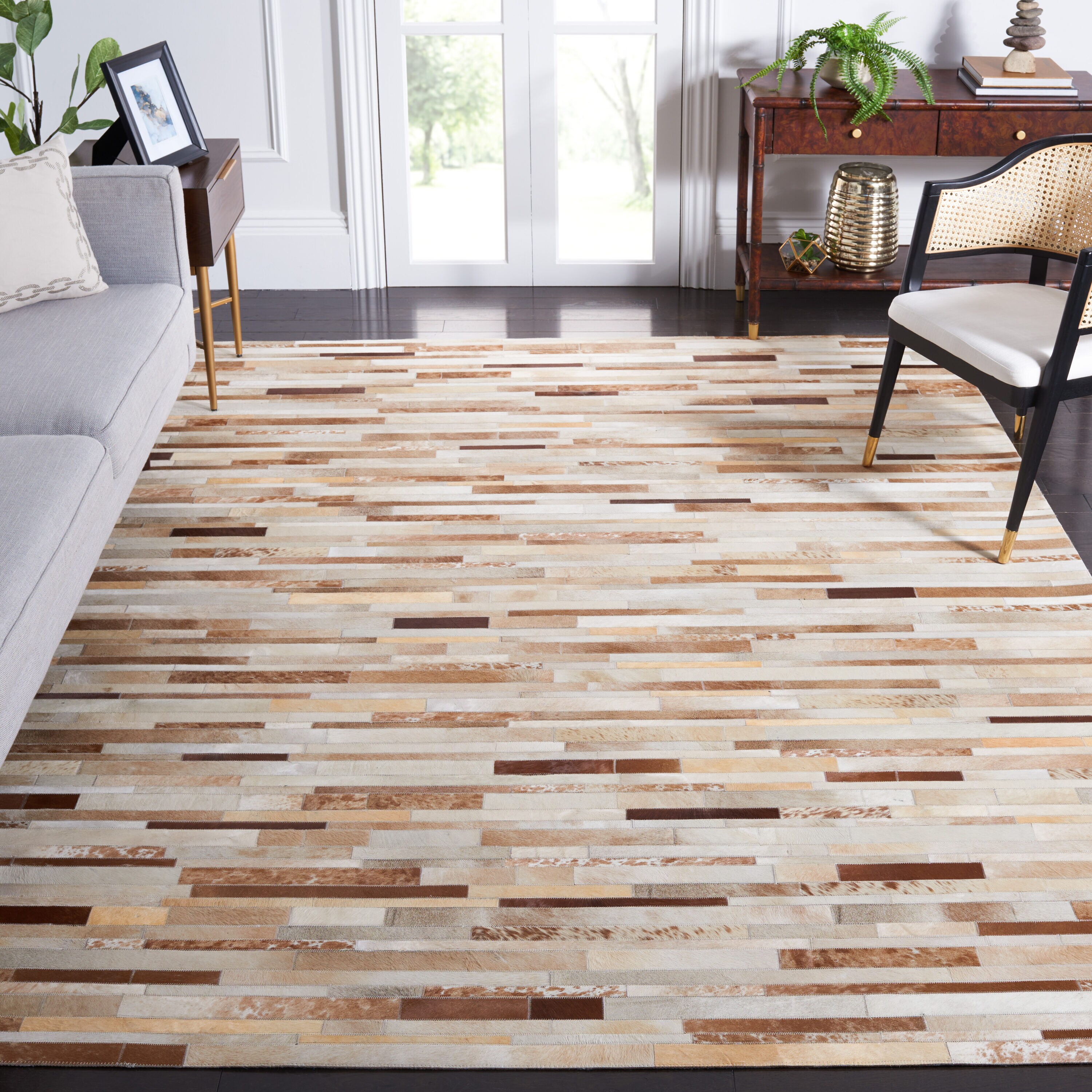  Studio Leather 218 Tan/Ivory Contemporary 8ft x 10ft Large Rectangle Rug