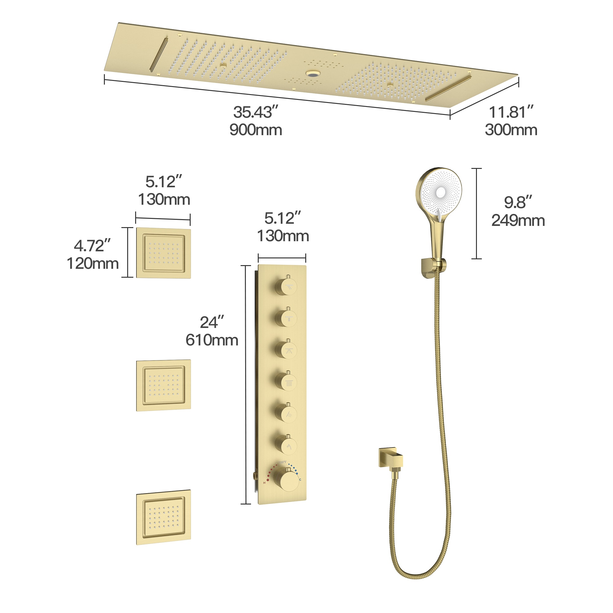 CASAINC CA-A4391-BG Showerhead-Bar-Panels - View #10