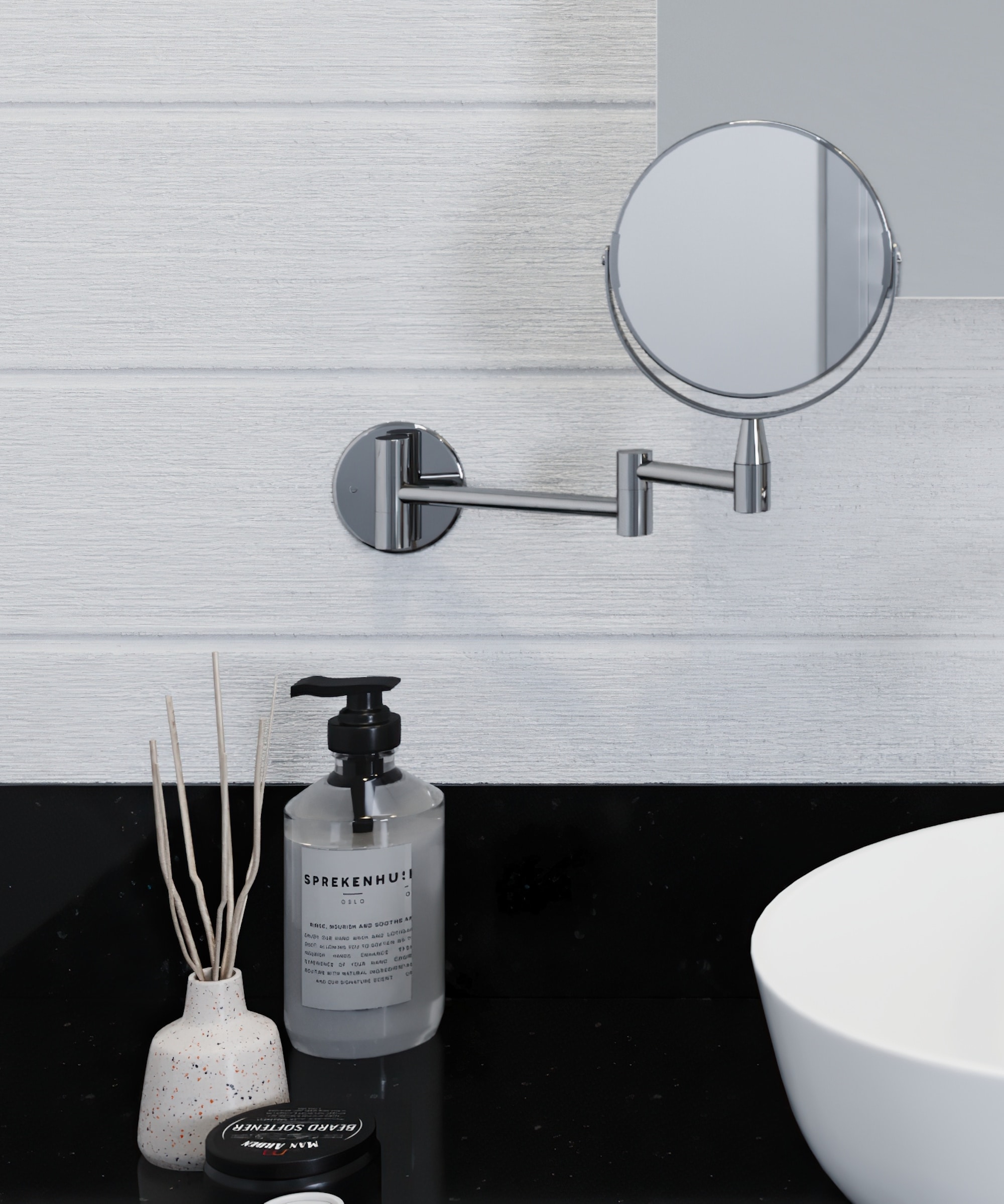 Croydex QA103041US 8.1-in x 11-in Polished Chrome Double-Sided 2x Magnifying Wall-mounted vanity mirror