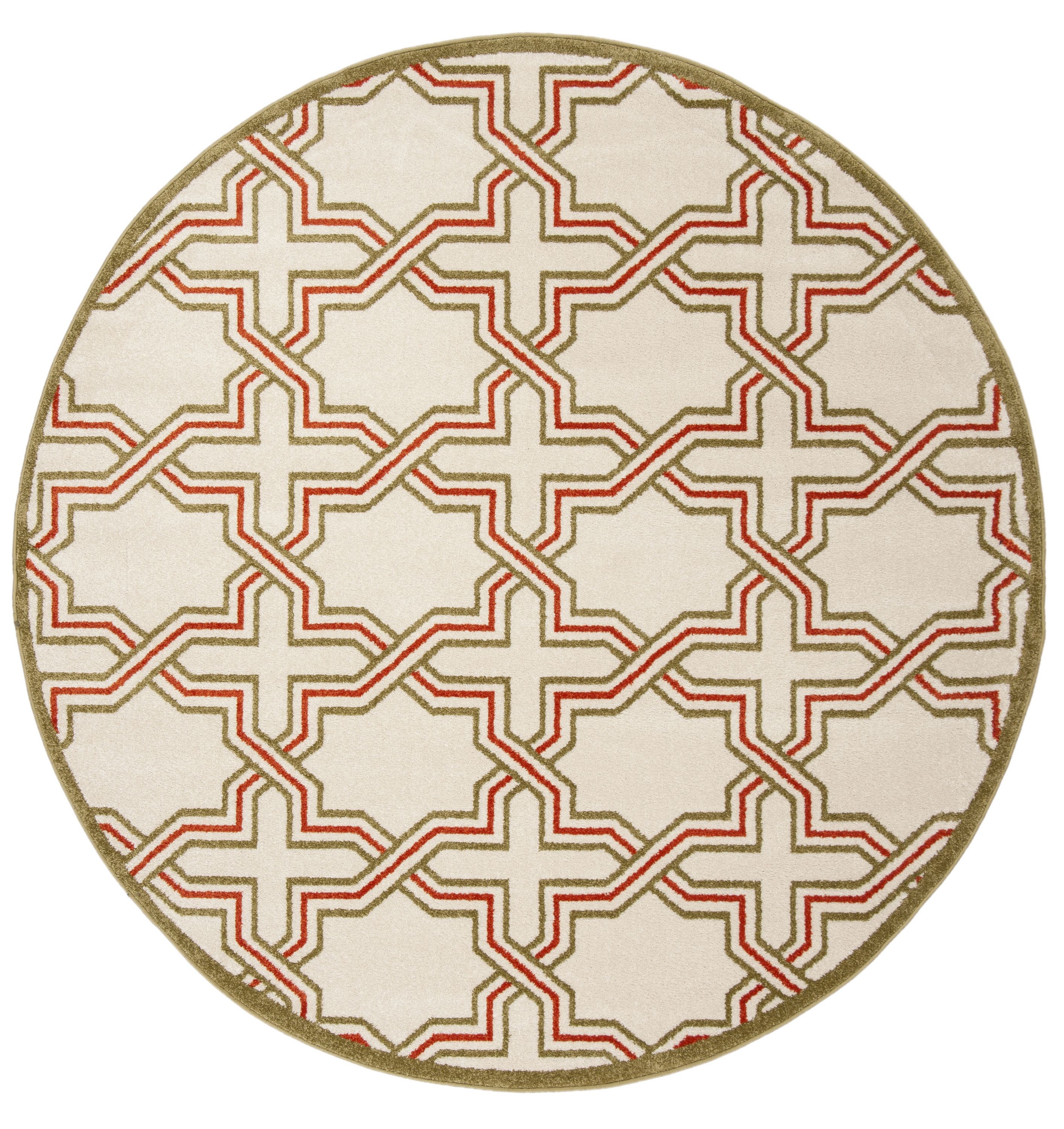Safavieh AMT413A-7R Amherst Marco 7 x 7 (ft) Loomed Synthetic Ivory/Light Green Round Indoor/Outdoor Geometric Farmhouse/Cottage Area rug