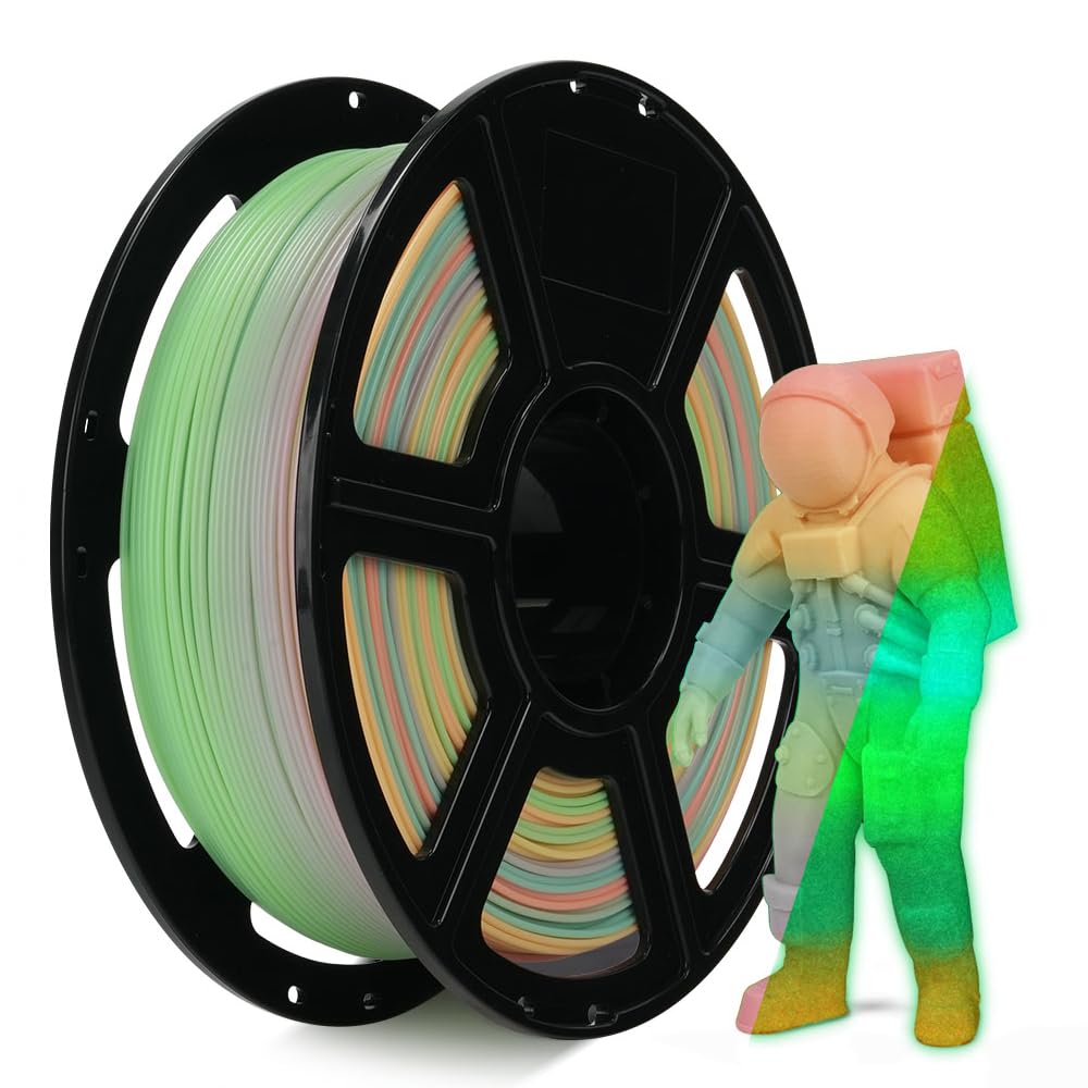 FLASHFORGE  Glow in The Dark Rapid PLA Filament 1.75mm Luminous Melody Fast Color Change Multicolored Rainbow Filament Max 500mm/s High-Speed Printing High Brightness and Long-lasting Glowing Effect