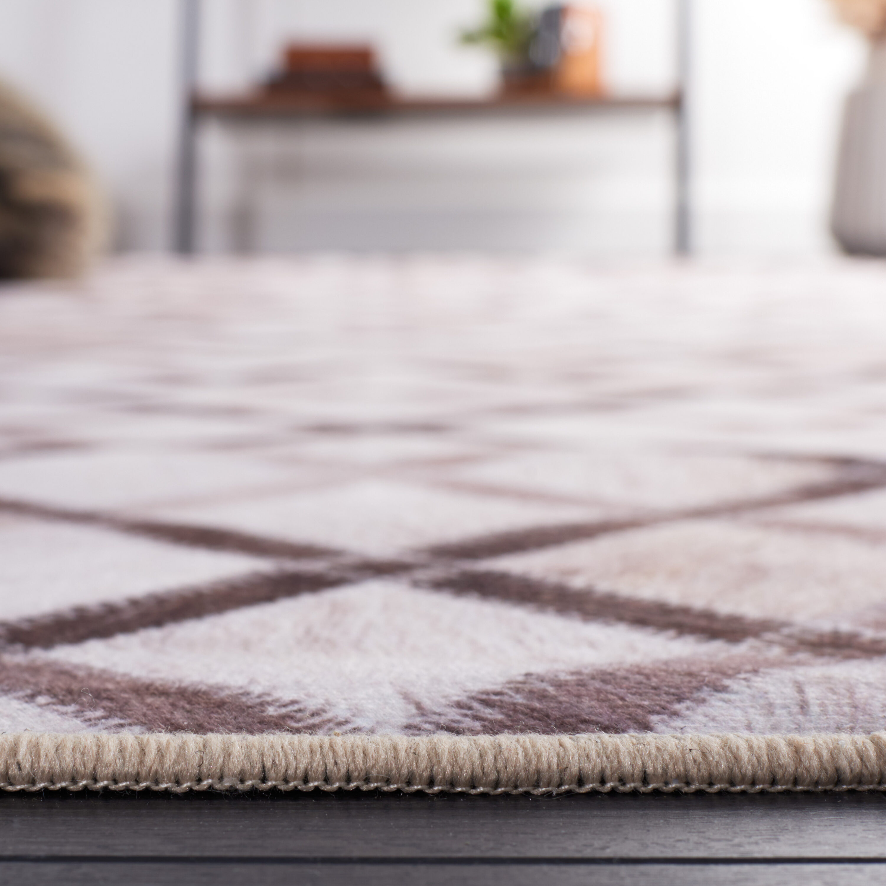 Beige and Brown Faux Fur Rectangular Washable Rug 6' x 9'