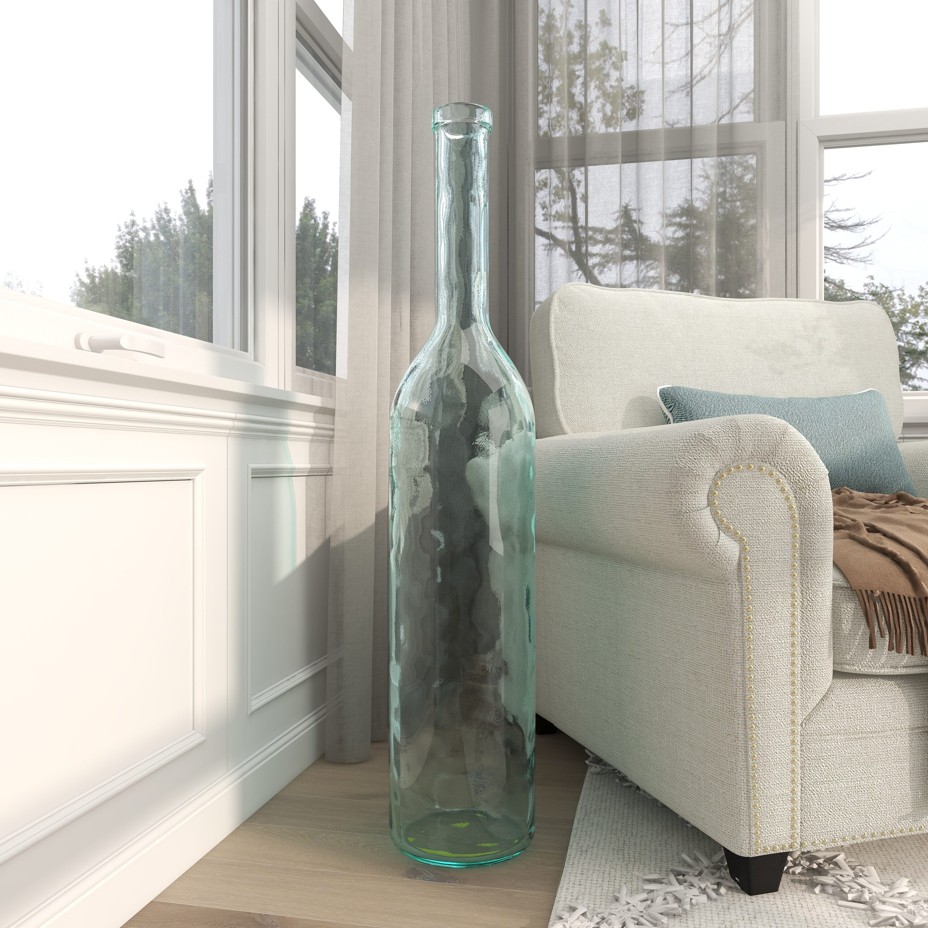 Tall Blue Recycled Glass Cylinder Floor Vase