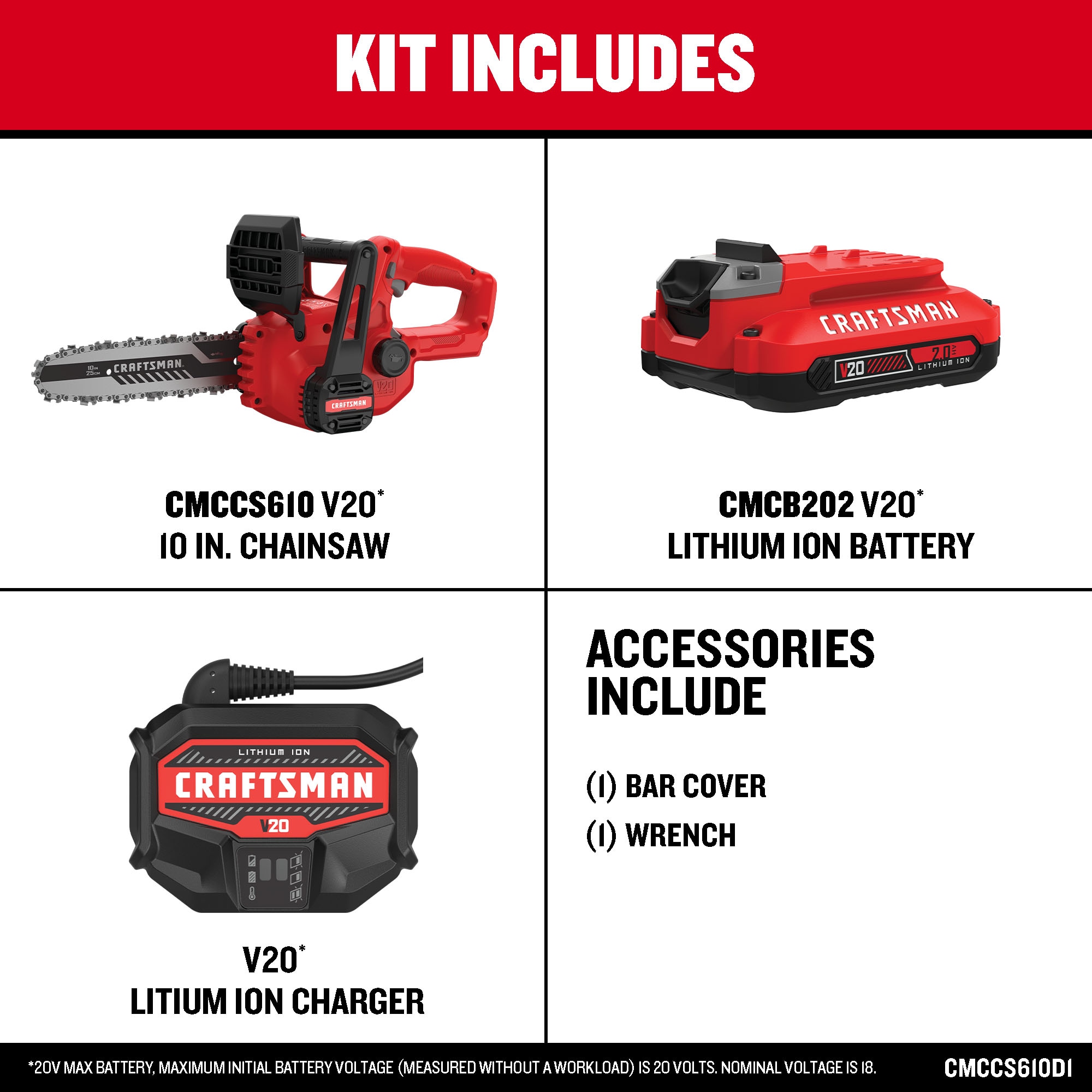 CRAFTSMAN V20 20-volt Max 10-in Battery 2 Ah Chainsaw (Battery and Charger Included) CMCCS610D1 Sansujyuku sansujyuku.com