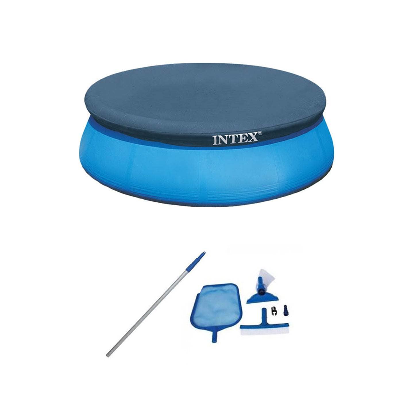 Intex  Swimming Pool Kit w/ Vacuum Skimmer Pole and Debris Round Cover Tarp