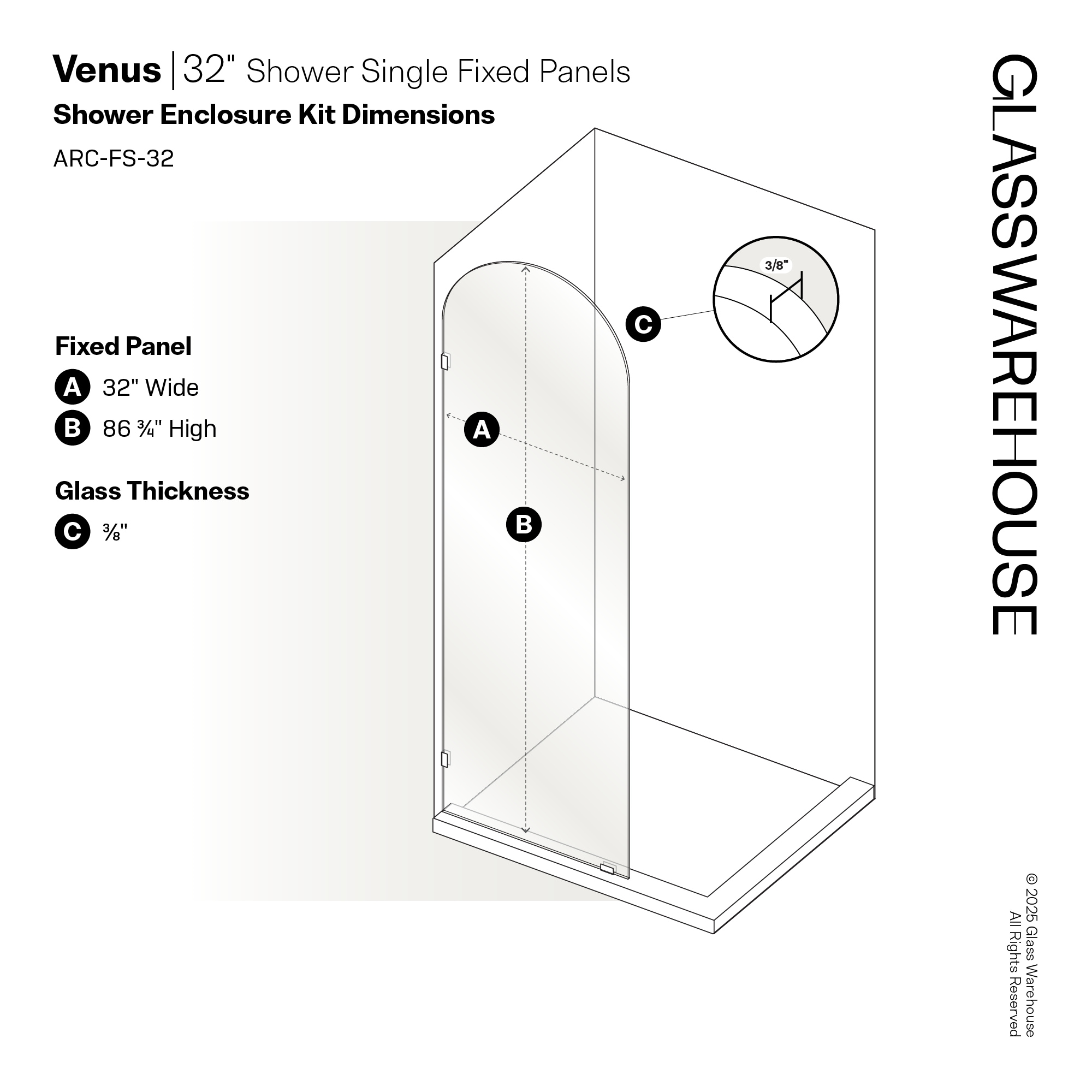 Glass Warehouse ARC-SF-32-PN Shower-Doors - View #5
