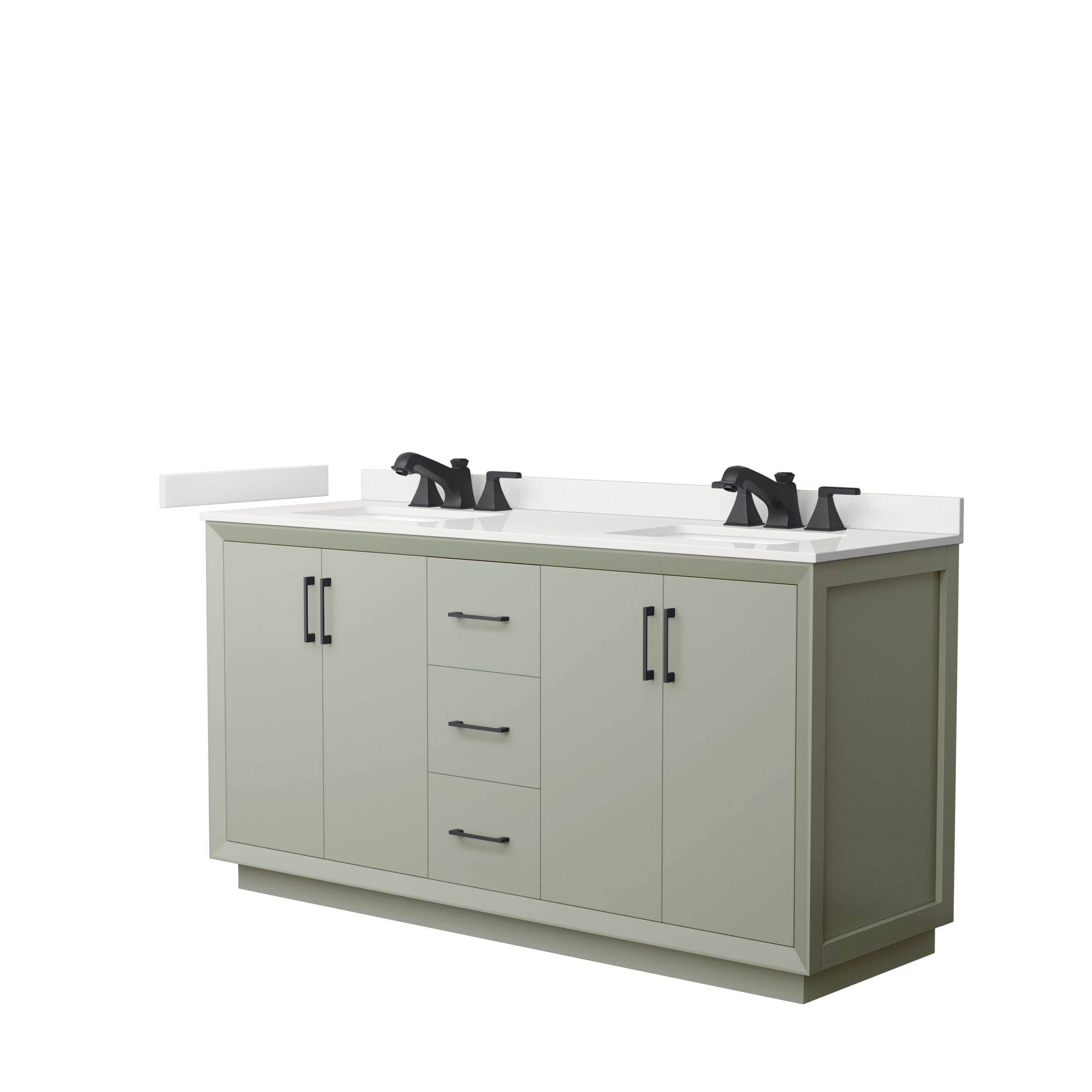 Wyndham Collection WCF414166DLBWQUS3MXX Strada 66-in Light Green Undermount Double Sink Bathroom Vanity with White Quartz Top