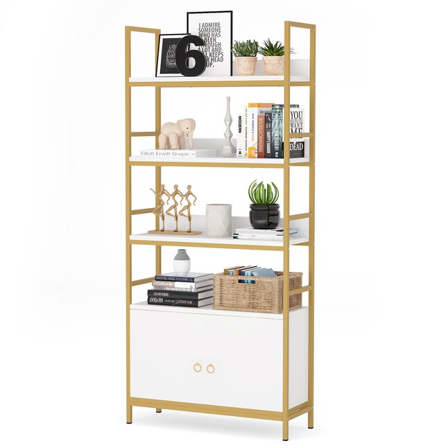 Tribesigns Hoga F1159 White Metal 4, White Office Bookcase With Doors